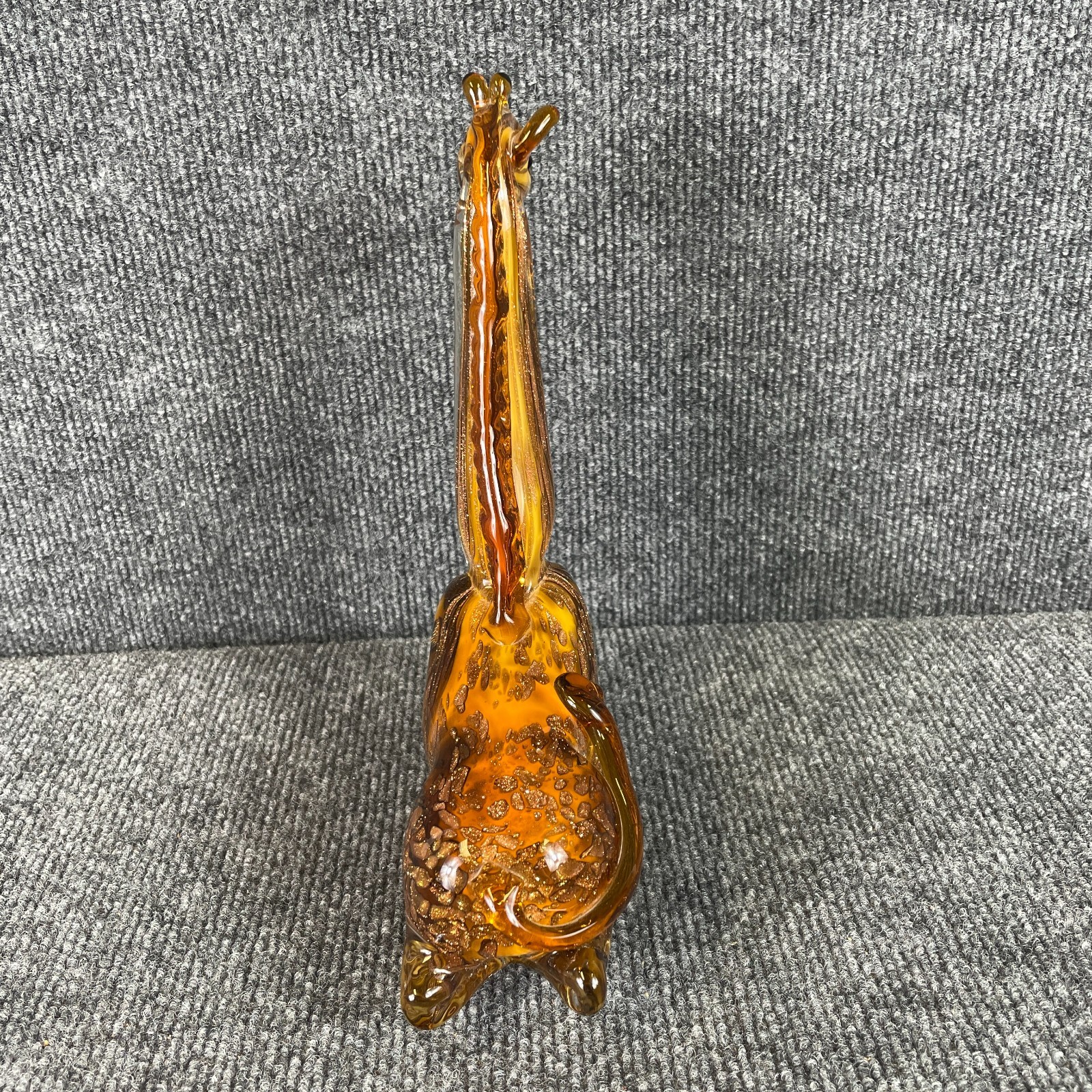 Vintage 70s Murano Style Glass Amber Gold Aventurine Giraffe Figurine Italy 9″