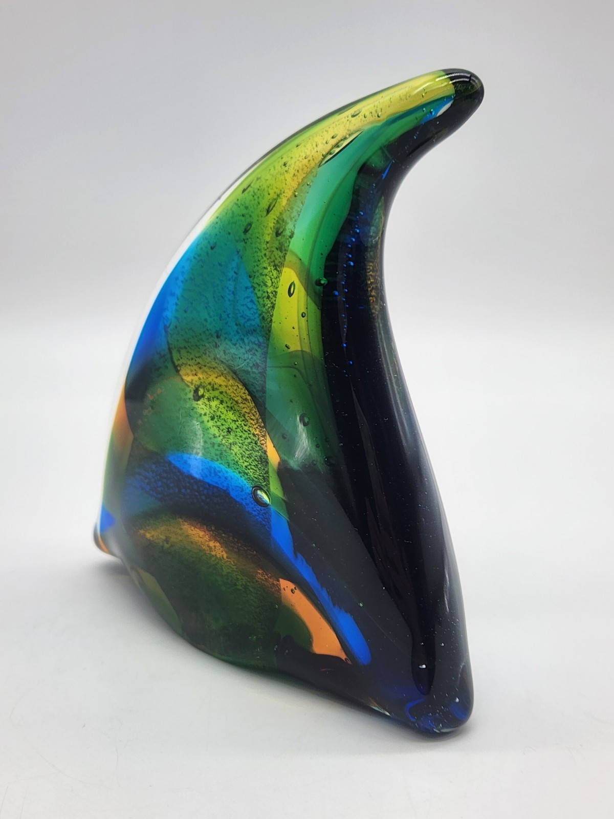 Art Glass Paperweight Fish Fin Blue, Green, Yellow 5.25″ x 5″