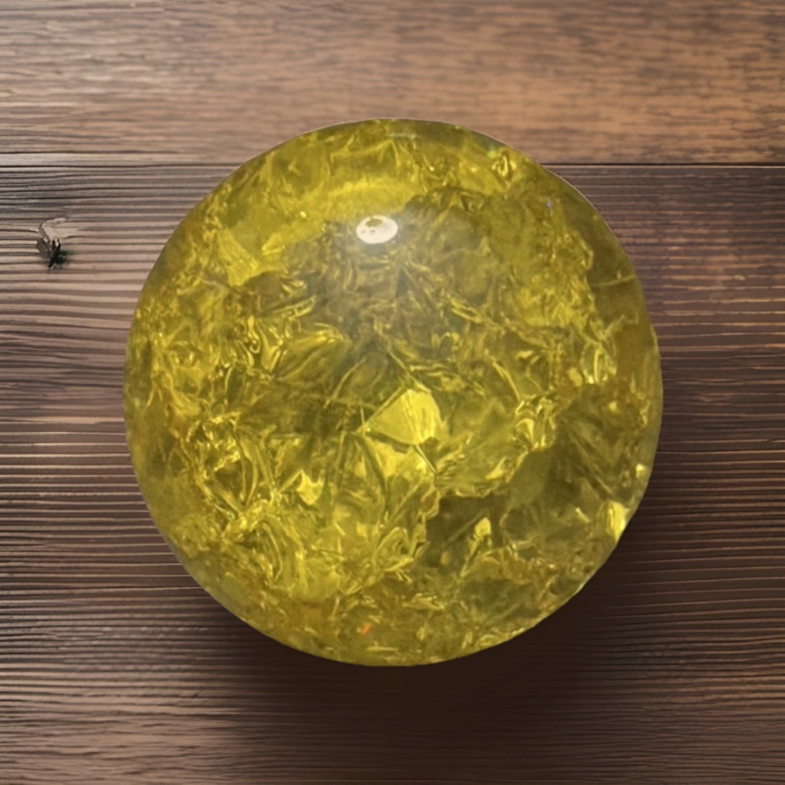 Yellow Crackle Art Glass Glossy Decorative Paperweight