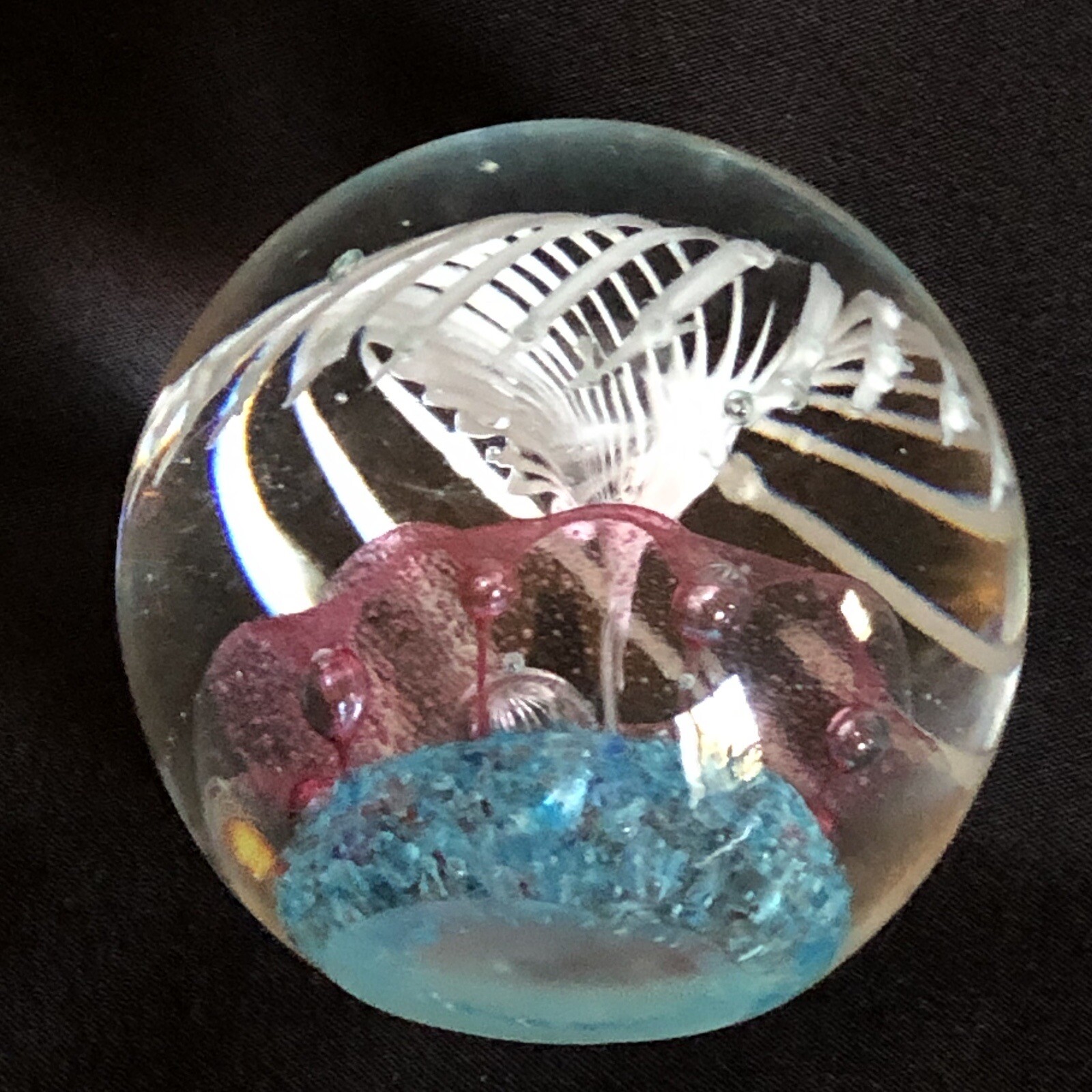 Art Glass Paperweight Controlled Bubbles Fireworks Clear White Pink Turquoise