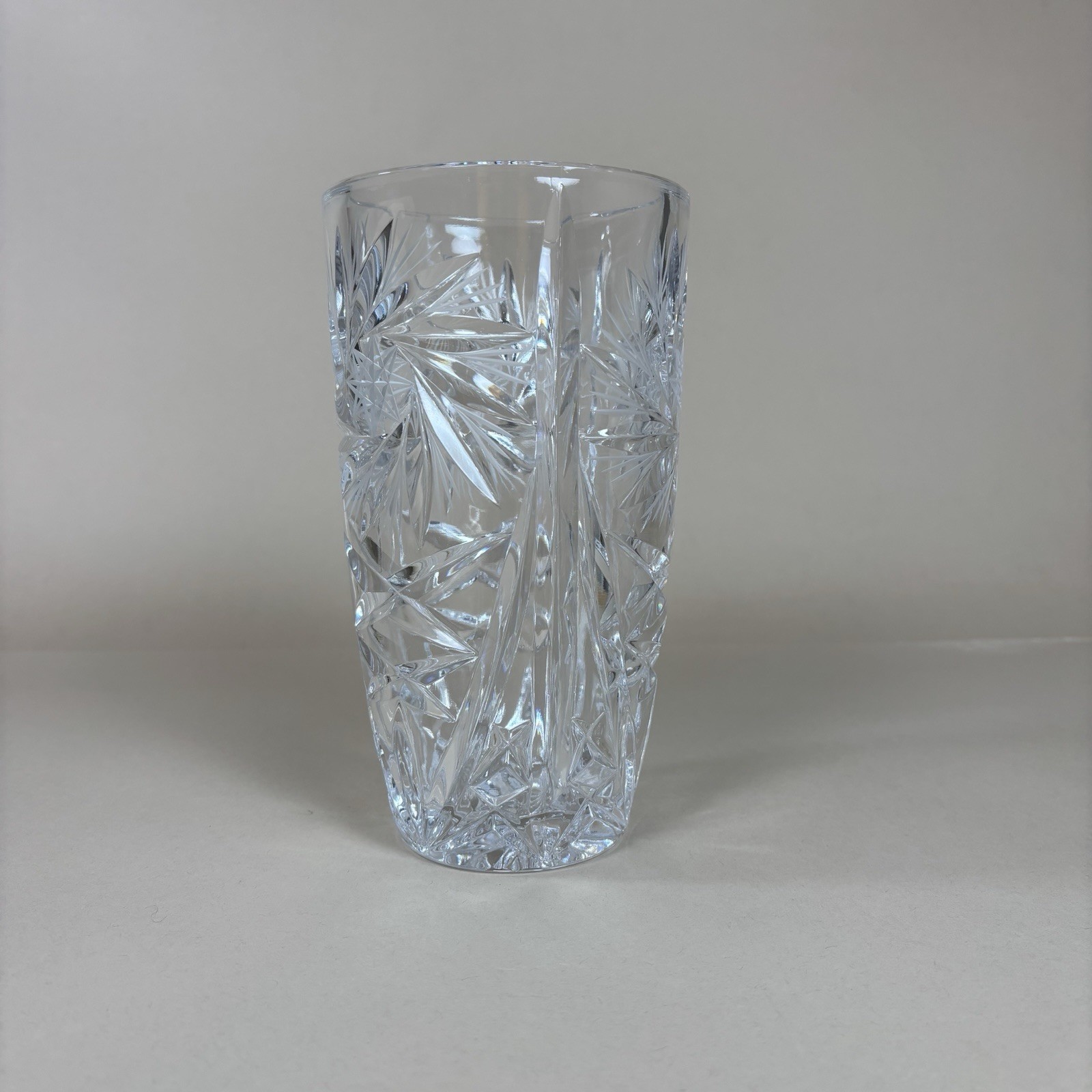 Crystal Cut Vintage Glass Vase ~ Starburst Design, Pinwheel 8” Tall