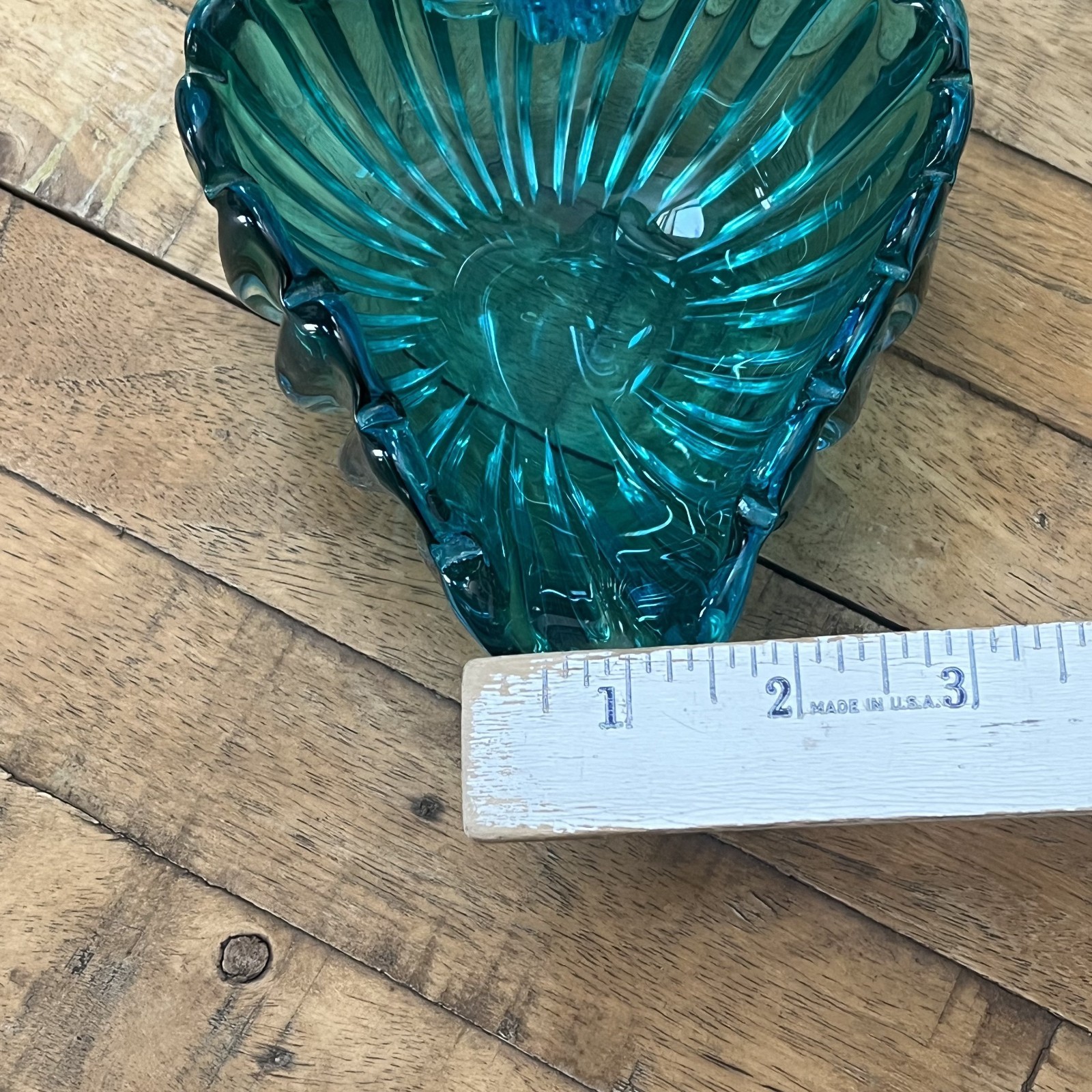 Vintage Teal Blue Swan Glass Art Hand Blown Trinket Dish or Ring Holder 5″