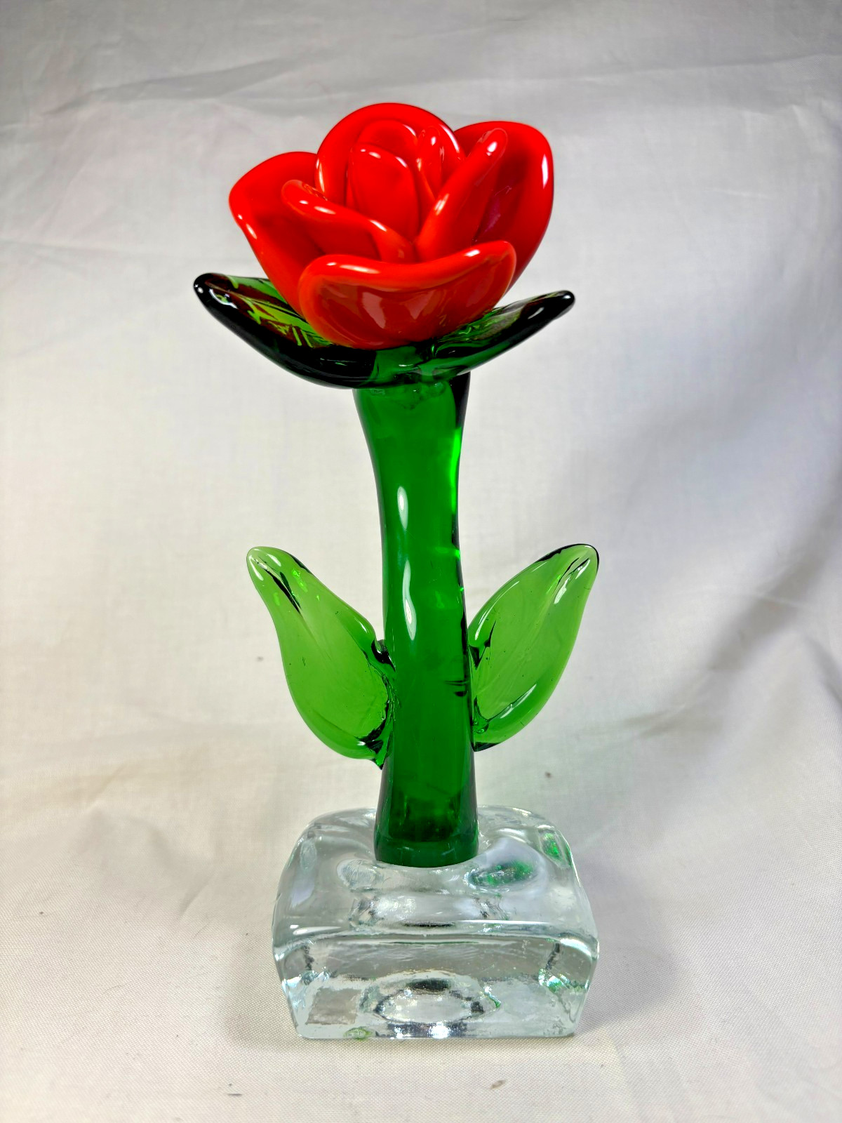 Art Glass Red Rose on Pedestal 7 1/2 in. Tall – REDUCED!