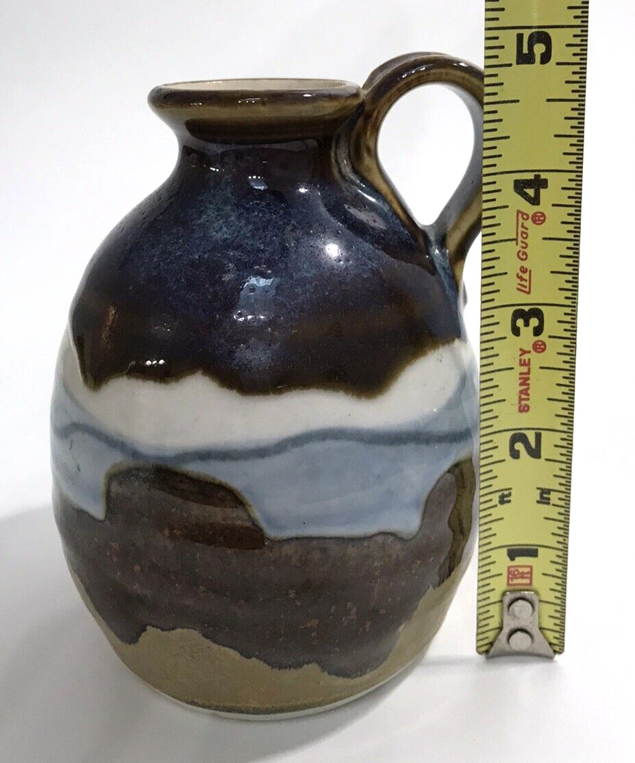 Studio Art Pottery Jug Vase 4.5 Inches Hand Crafted Signed 1985 Vintage