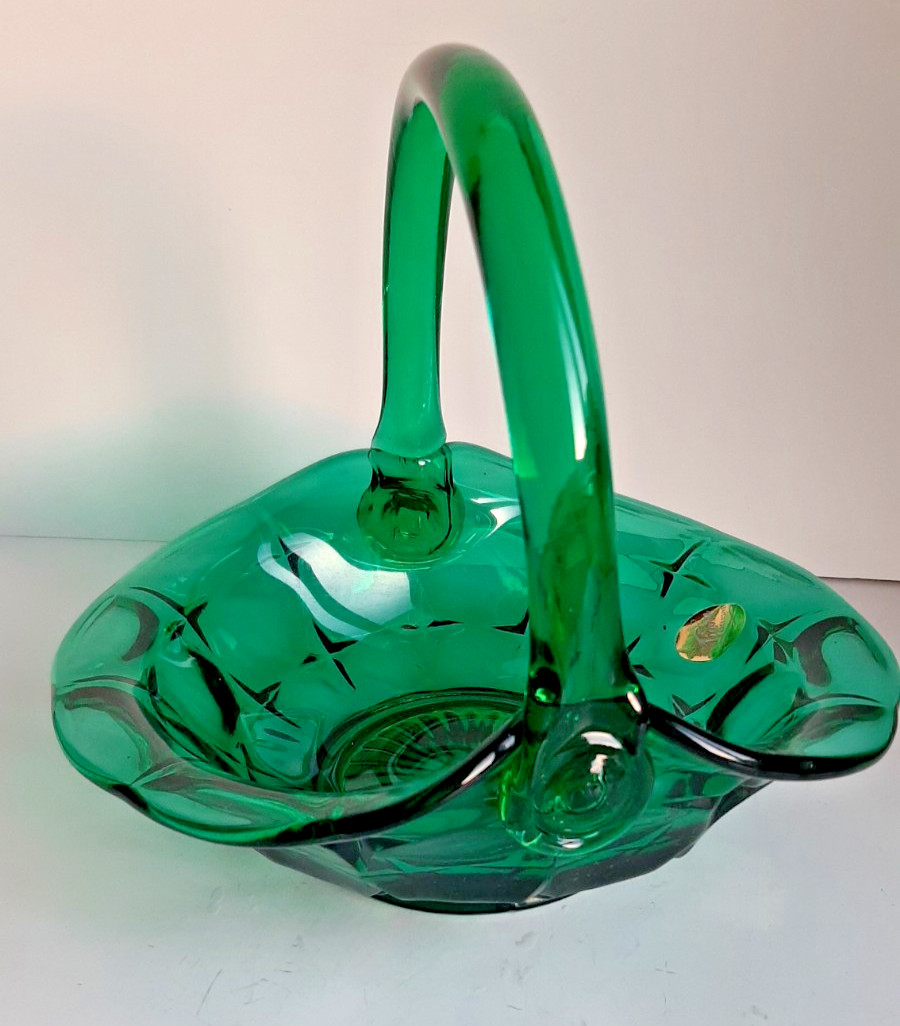 Vtg Indiana Glass Tiara Exclusive Constellation Teal Green 7″ high Glass Basket