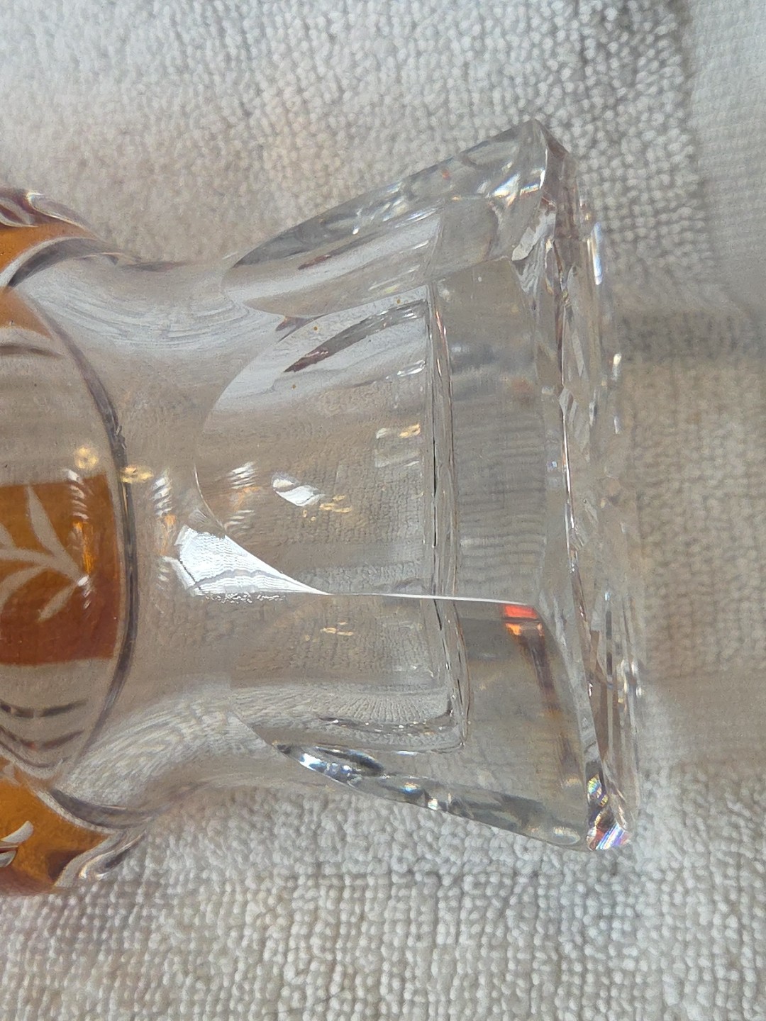 1960’s Huta Szkła Julia Yellow Amber Cut to Clear Crystal Vase Made in Poland