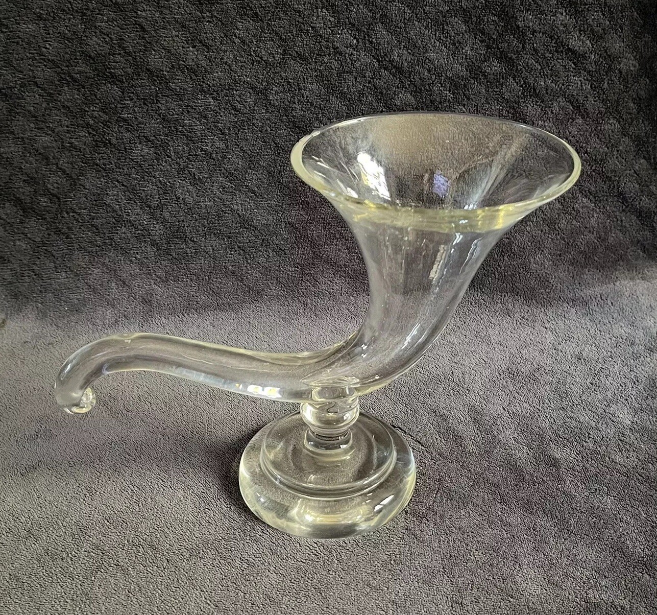RARE 19th Century Antique Hand Blown Glass Cornecopia Horn Of Plenty Vase