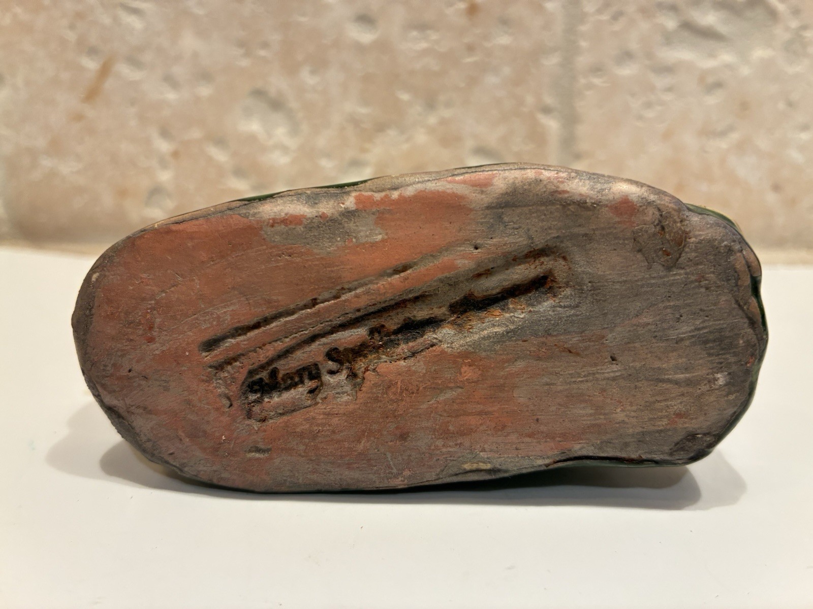 Vintage Mary Spellmire Schooner Tiger Figurine Folk Art Redware Clay Pottery