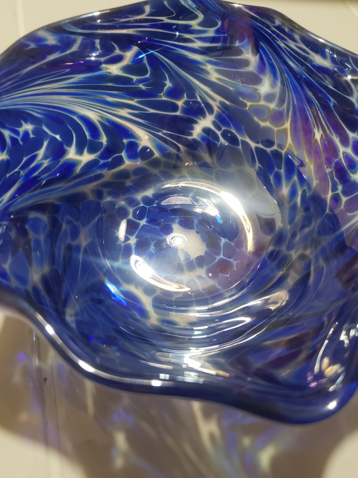 Vintage New Orleans Nuance 1992 Glass Multi Color Hand Blown Iridescent Bowl