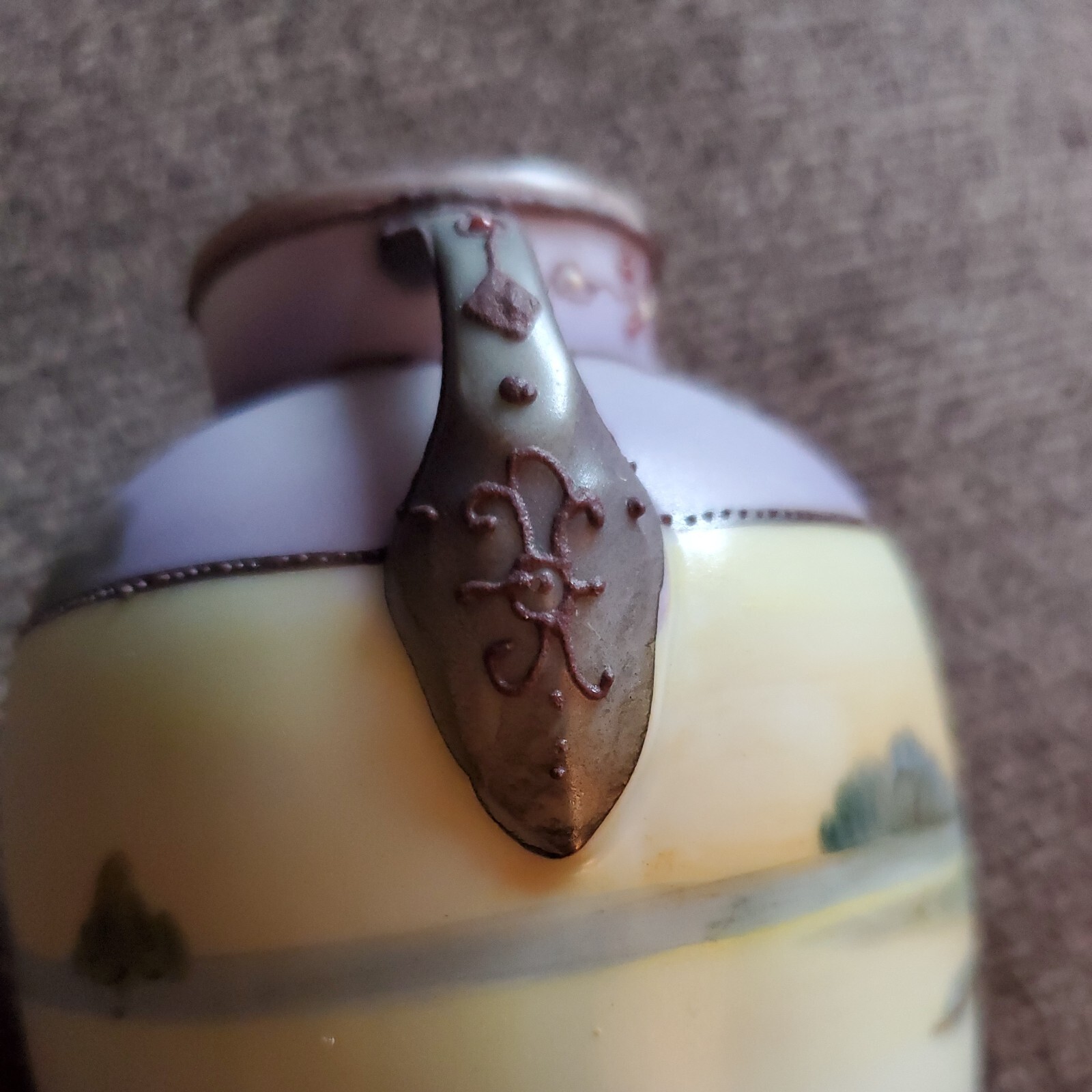 Beautiful Nippon 6 in 1920s Handled Vase With Hand Painted House Landscape Scene