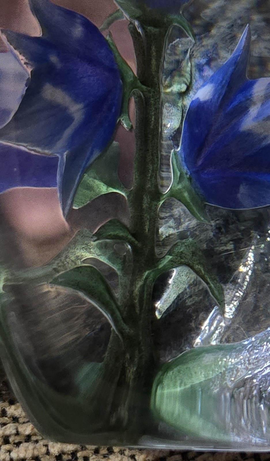 Crystal w/ Blue Flowers By Mats Jonasson Sweden Signed And Numbered Collectible