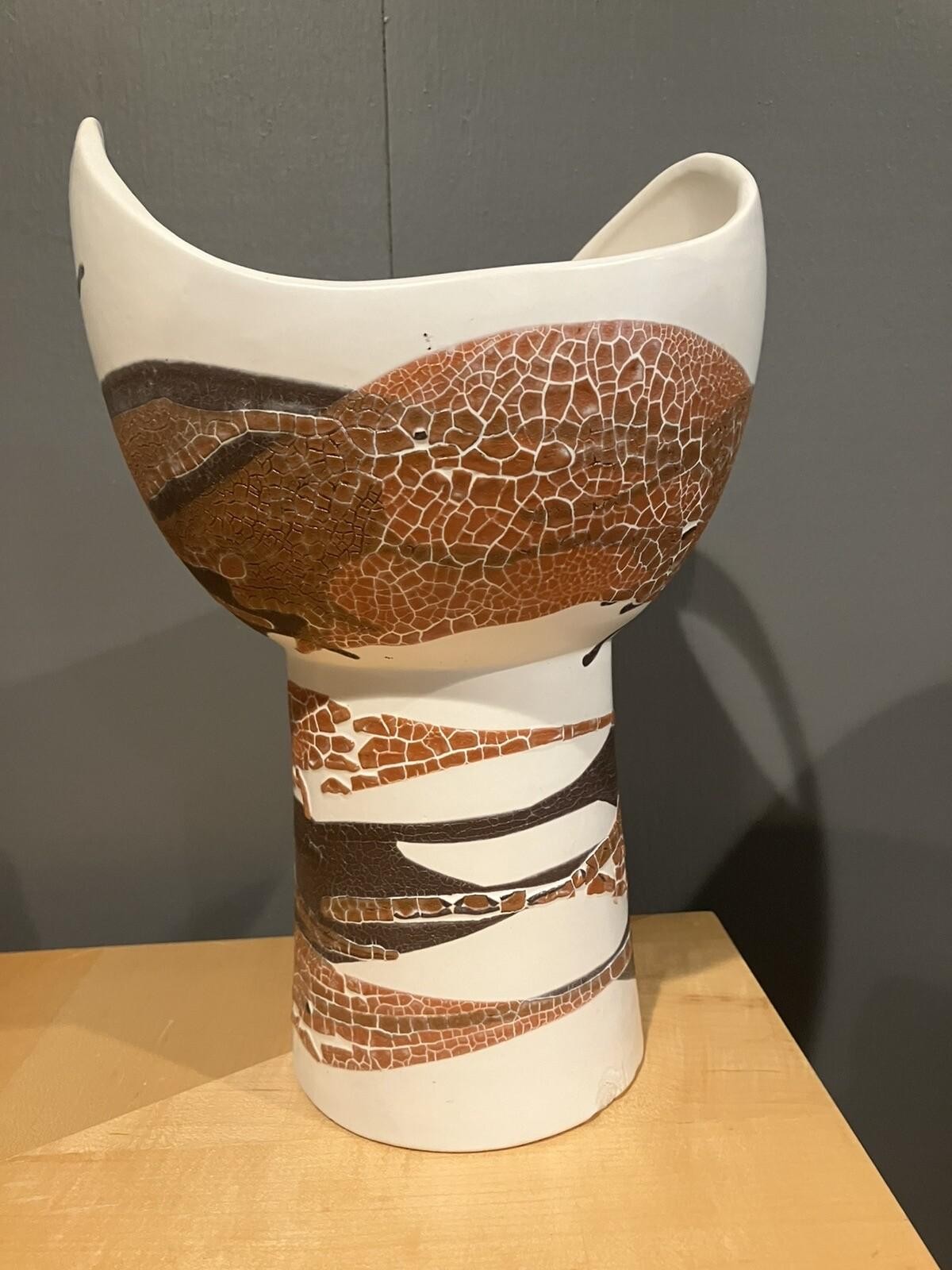 Haeger Art Pottery Vase Earth Wrap Orange and Brown Cream 12″ MCM Style As Is*