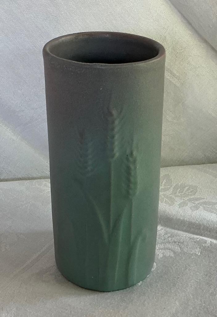 Rosemeade Pottery Wheat Motif Vase, Shaded Blue-Green to Pink, North Dakota ND