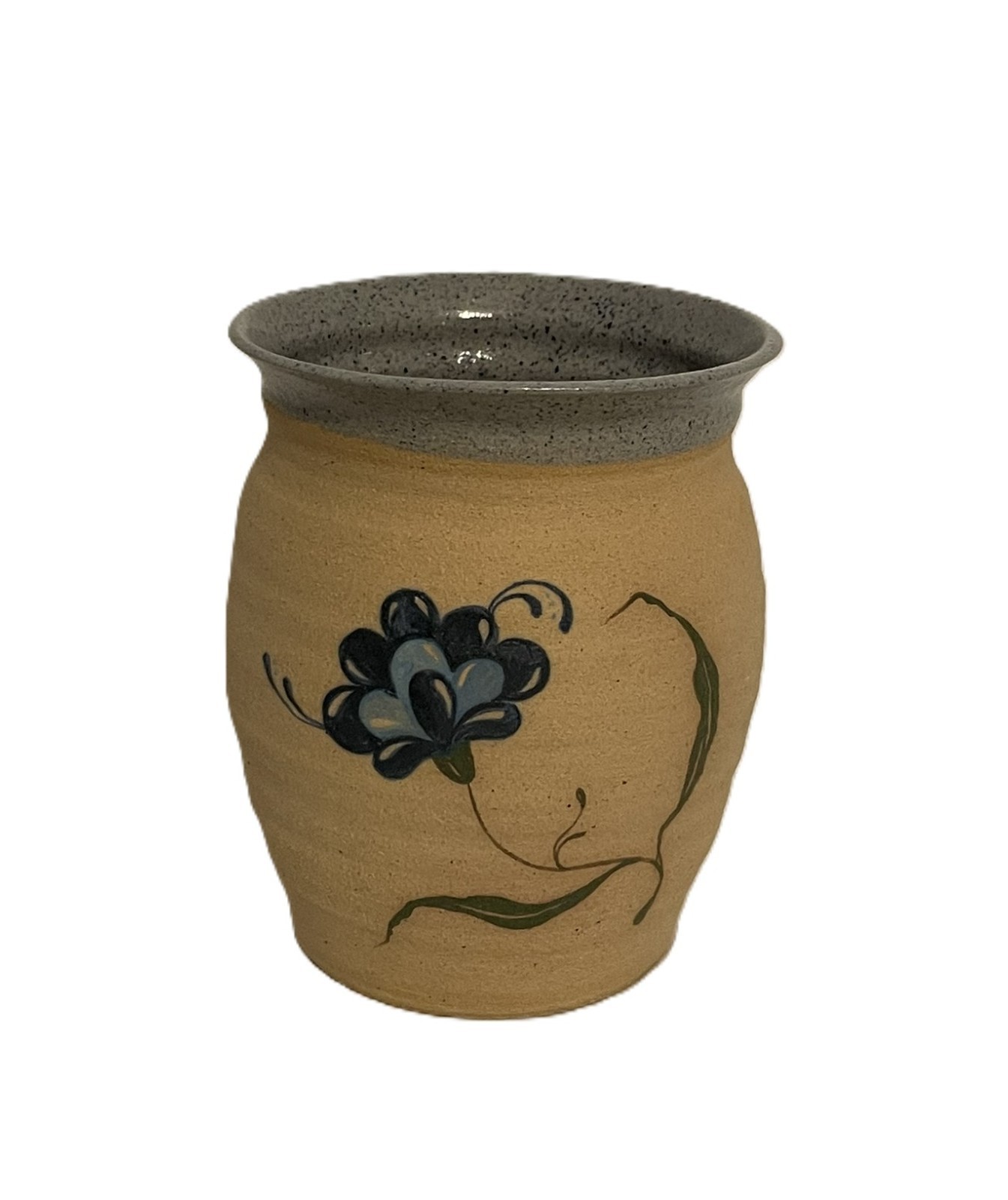 4.5″ Pottery Crock with Blue Flower Design