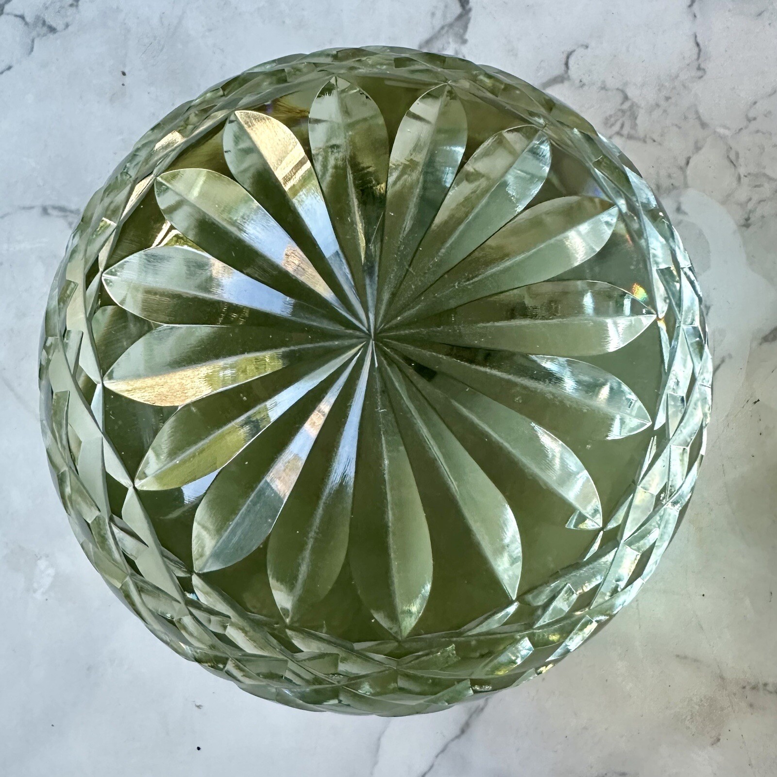 Clear Diamond-Cut Solid Crystal Glass Lg Globe Sphere Paperweight VTG 4 lb 4.25″