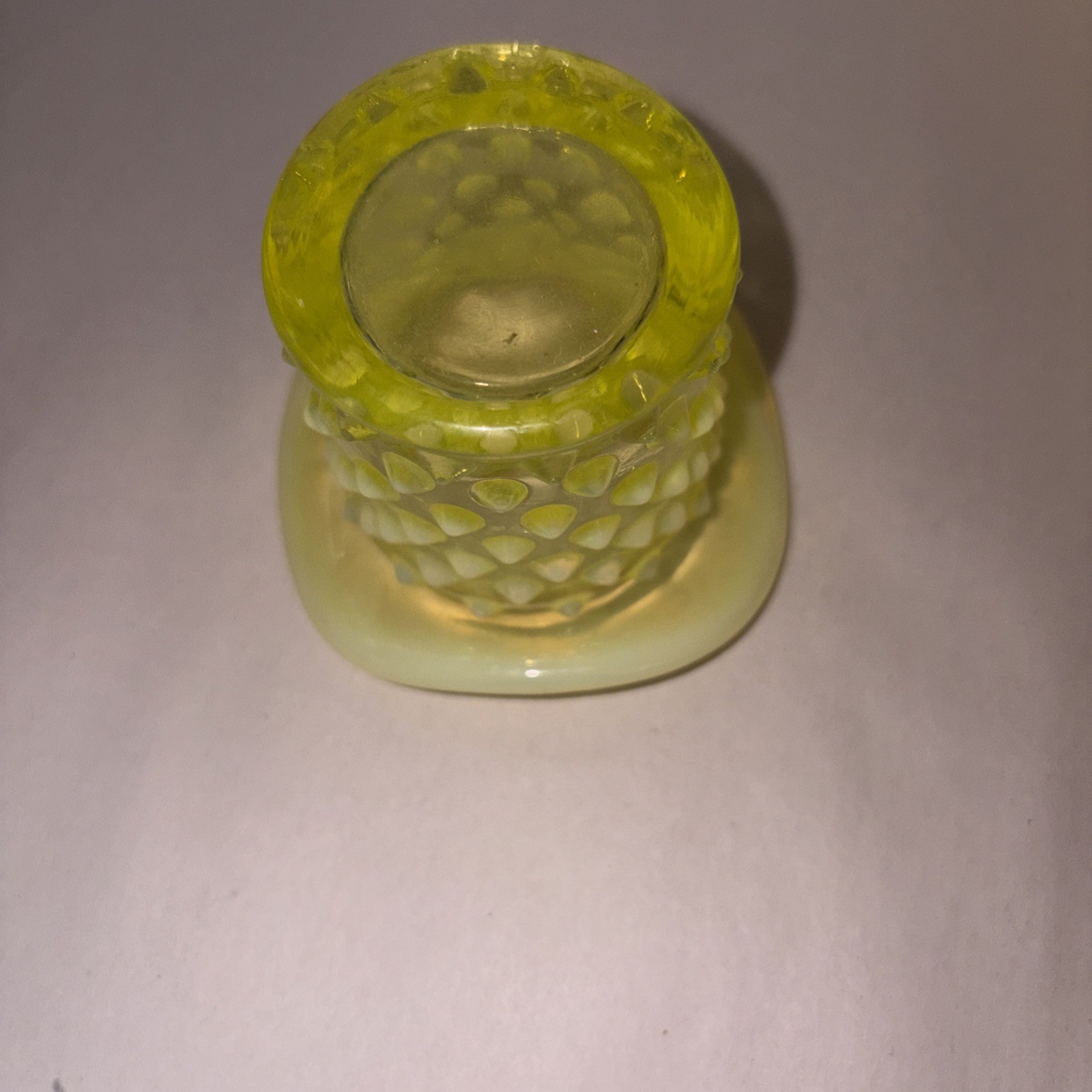 Fenton Topaz Hobnail Opalescent Vaseline Hobnail Uranium Glass Top Hat Vase