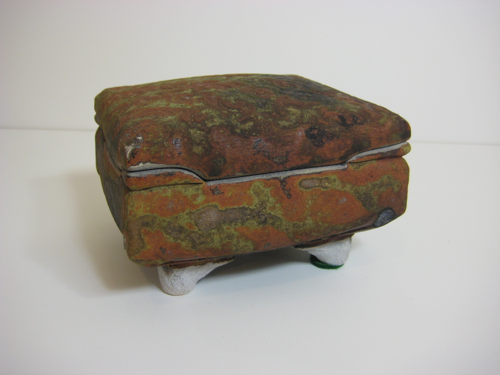 Chinese Art Pottery Metallic Copper Raku Hand Painted Inside Box, Signed By ZY