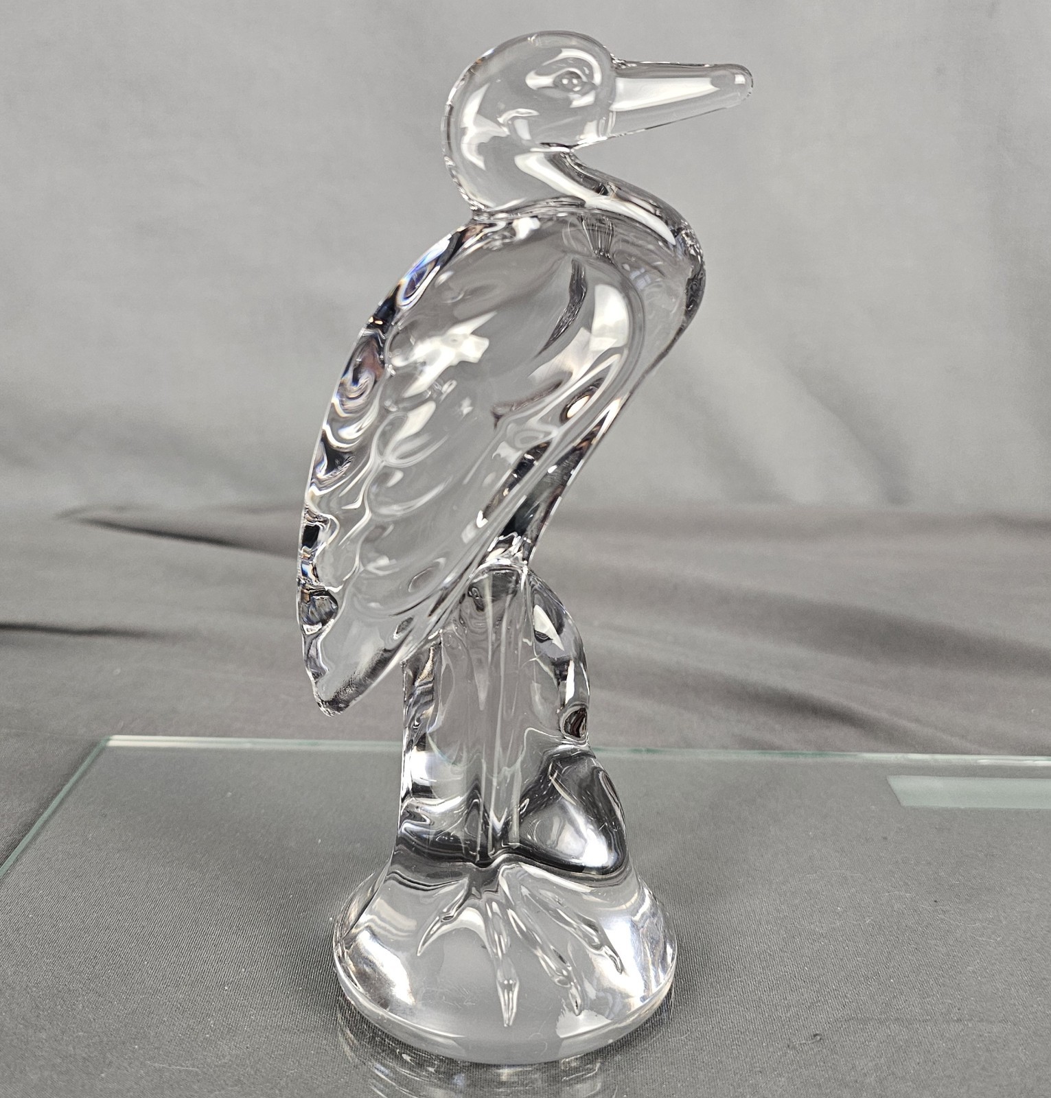 Duncan Glass Crystal Heron Figurine Bird 6-3/4″ Pall Mall Sculptured Glass 1930s