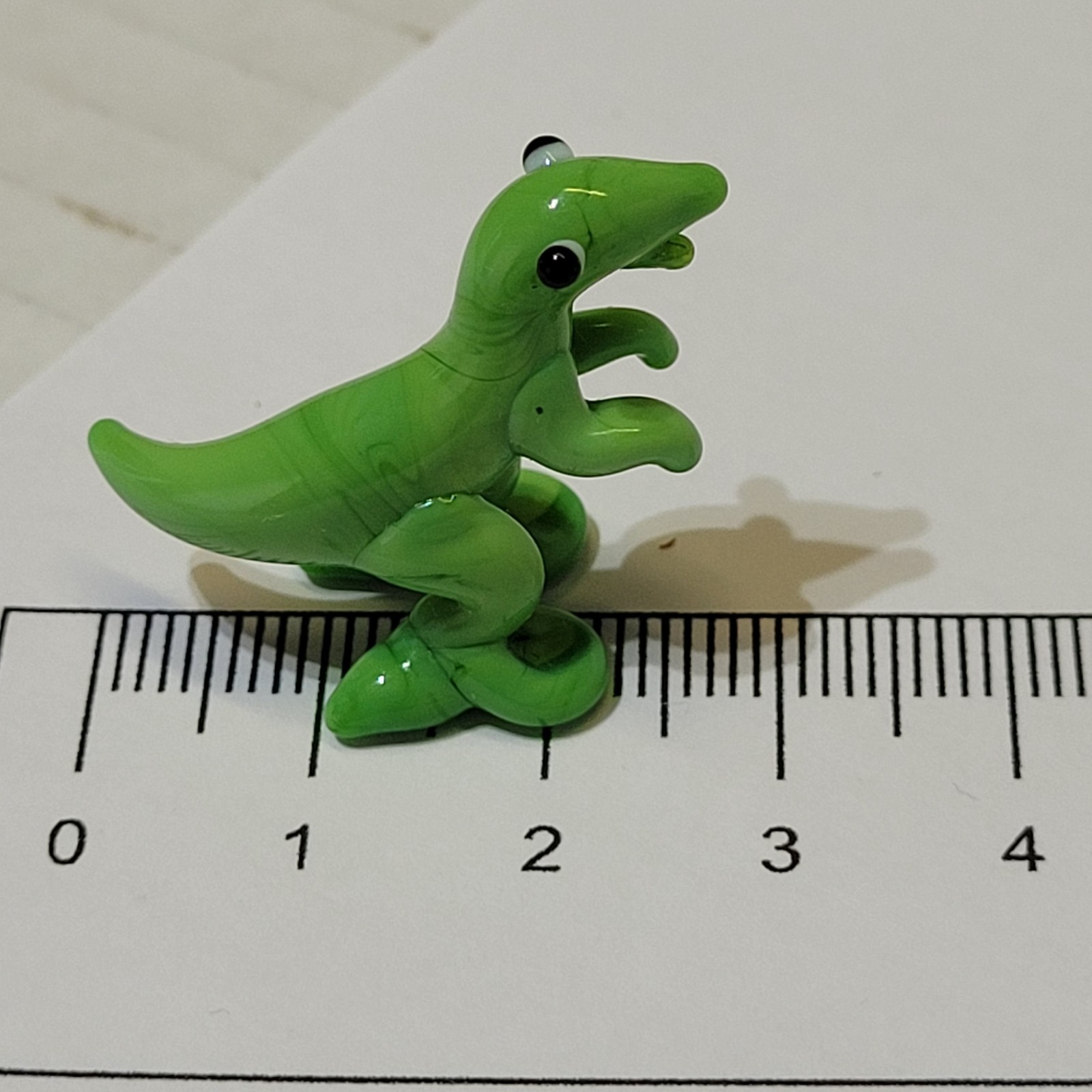 Art Glass TRex Dino Lizard Figurine Mini 2.8cm Green Cream Hand Blown