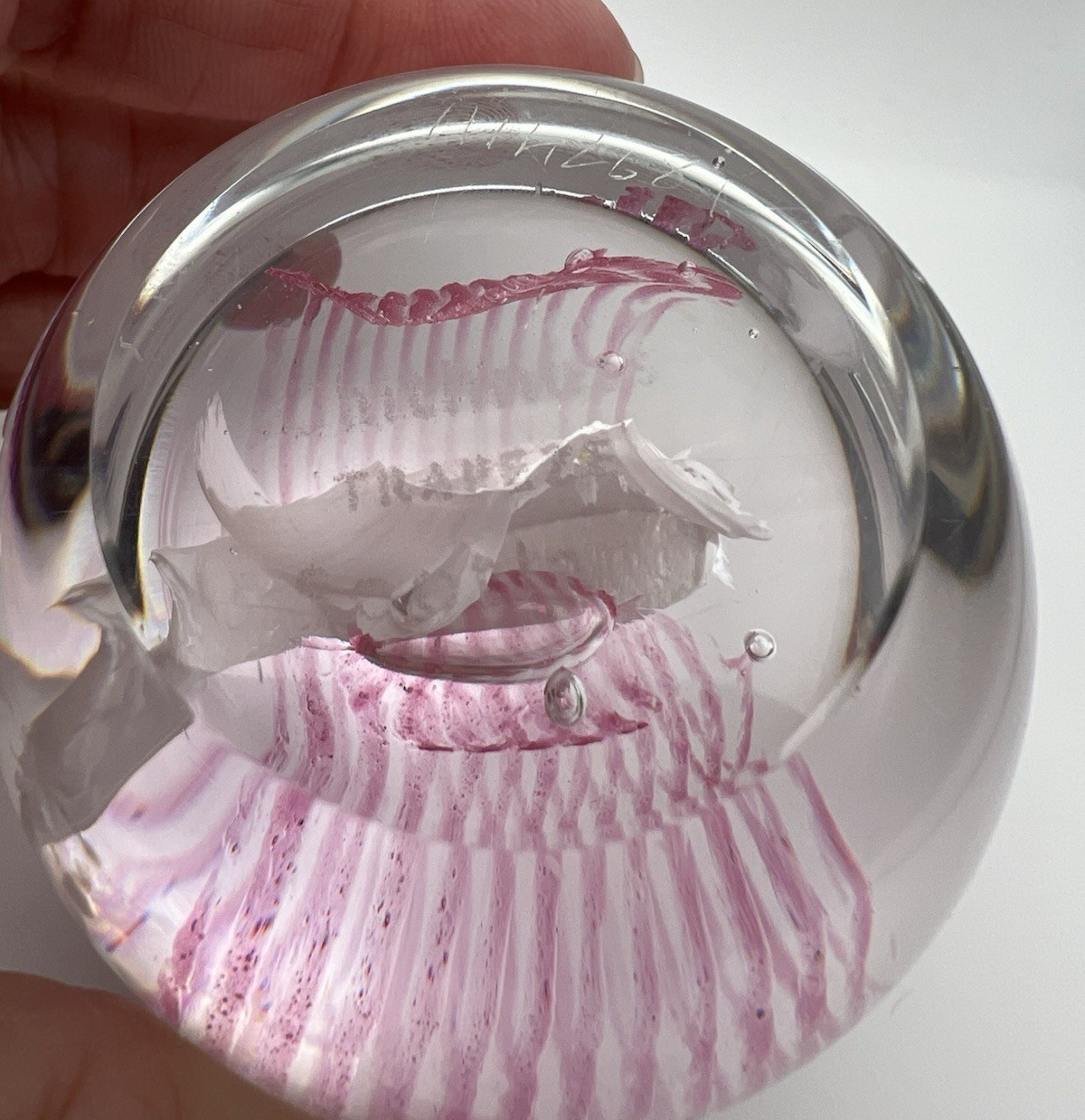 Caithness Glass Paperweight, Trapeze, Scotland, Pink and White Swirl, Valentine