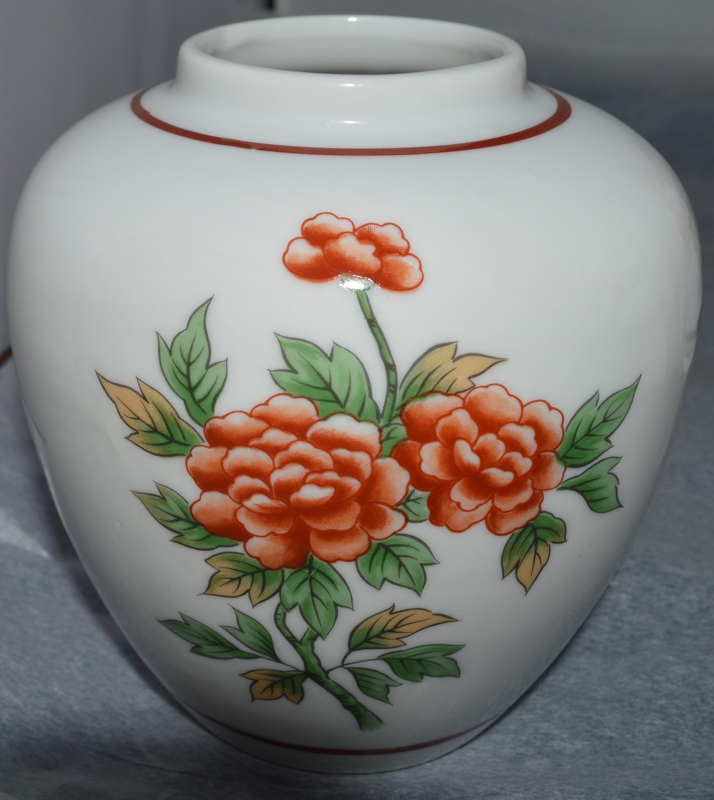 ANDREA BY SADEK #5522 Ginger Jar White with Orange Flowers No Lid Vase