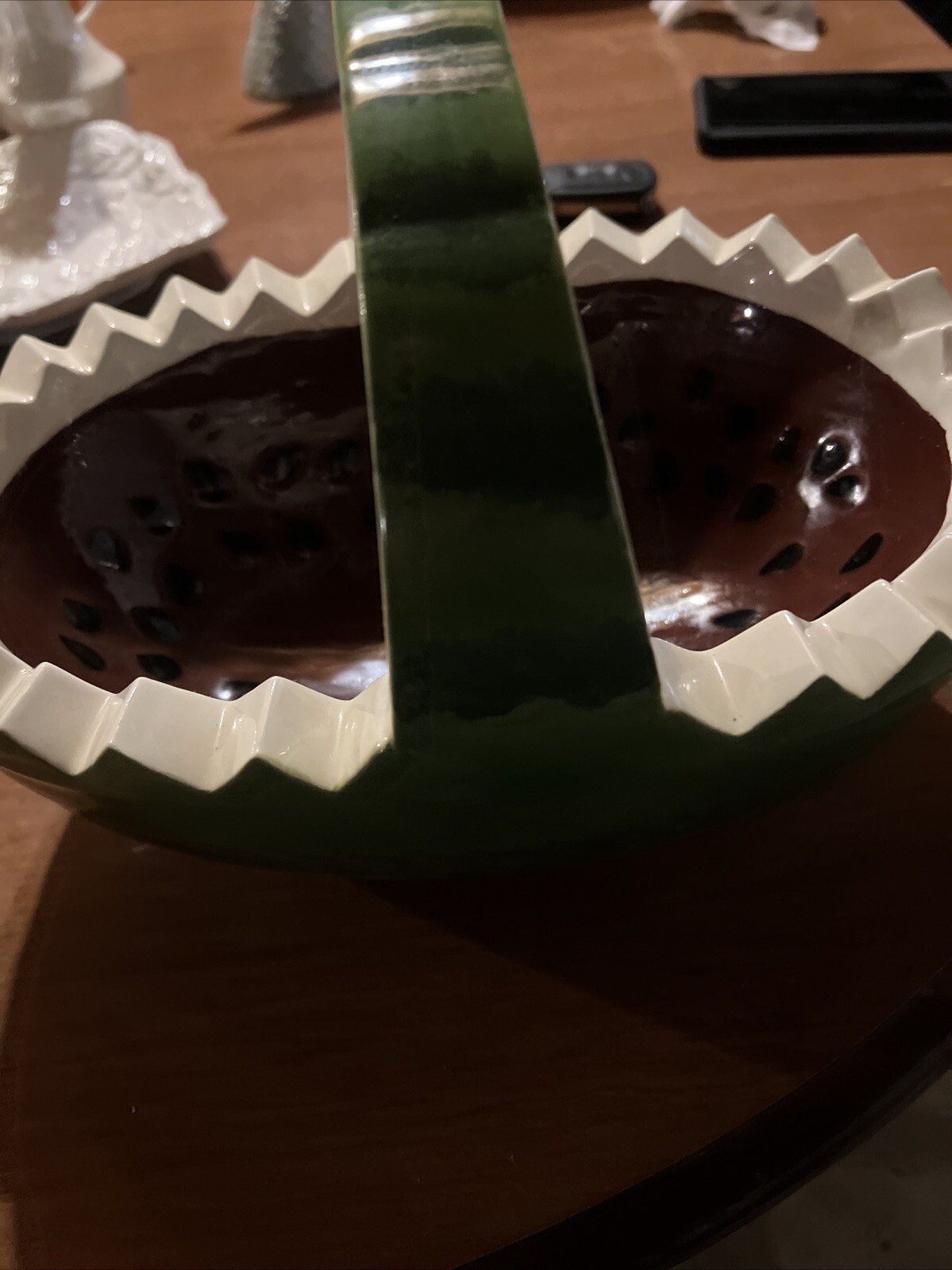 ceramic watermelon basket 11 3/8 Inches Long And 7 1/2 Inches Wide