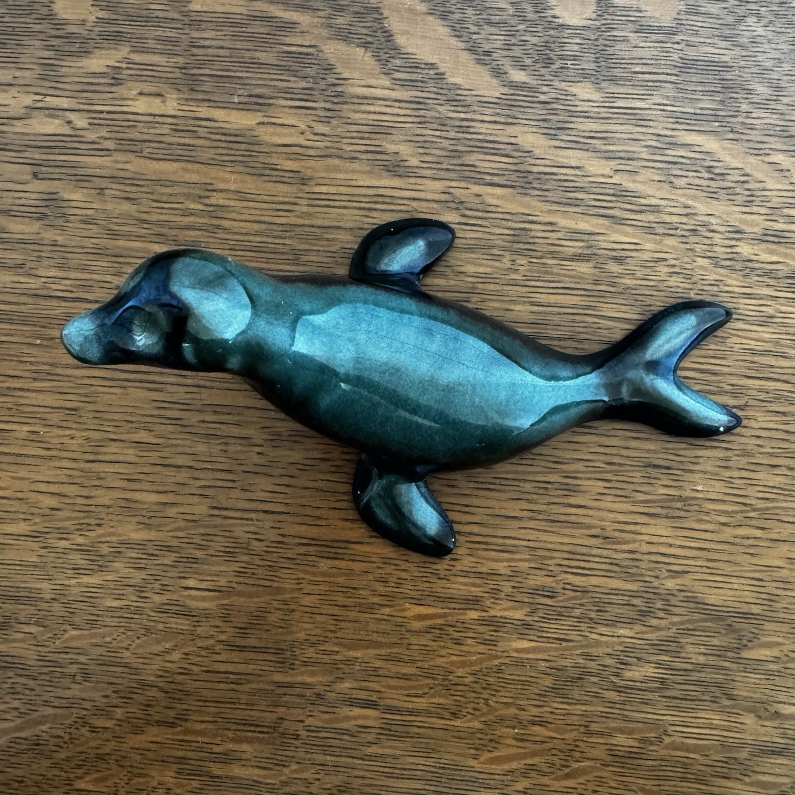 Blue Mountain Pottery Seal Sea Line Green Turquoise Figure Figurine