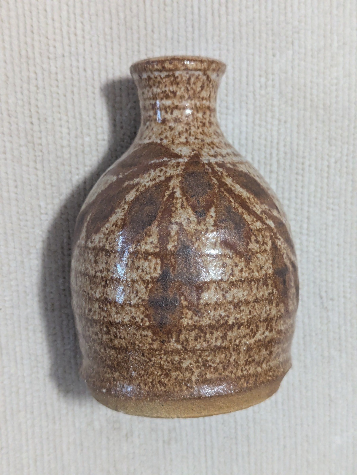 Pottery Vase 5” Tan Brown Ribbed Stoneware Art Ceramic