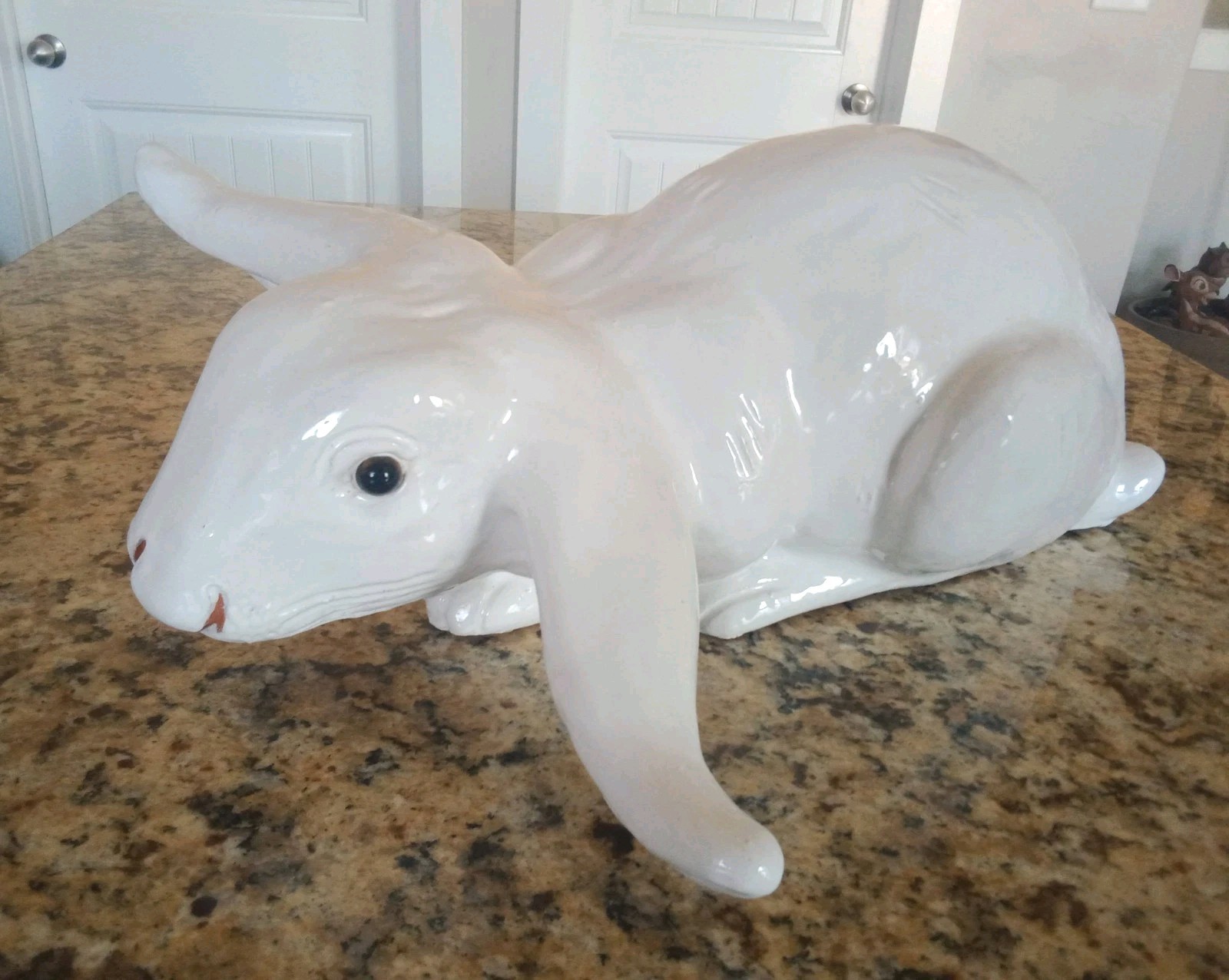 Vintage Bavent France Huge Terracotta Pottery Ceramic Bunny Rabbit Glass Eyes