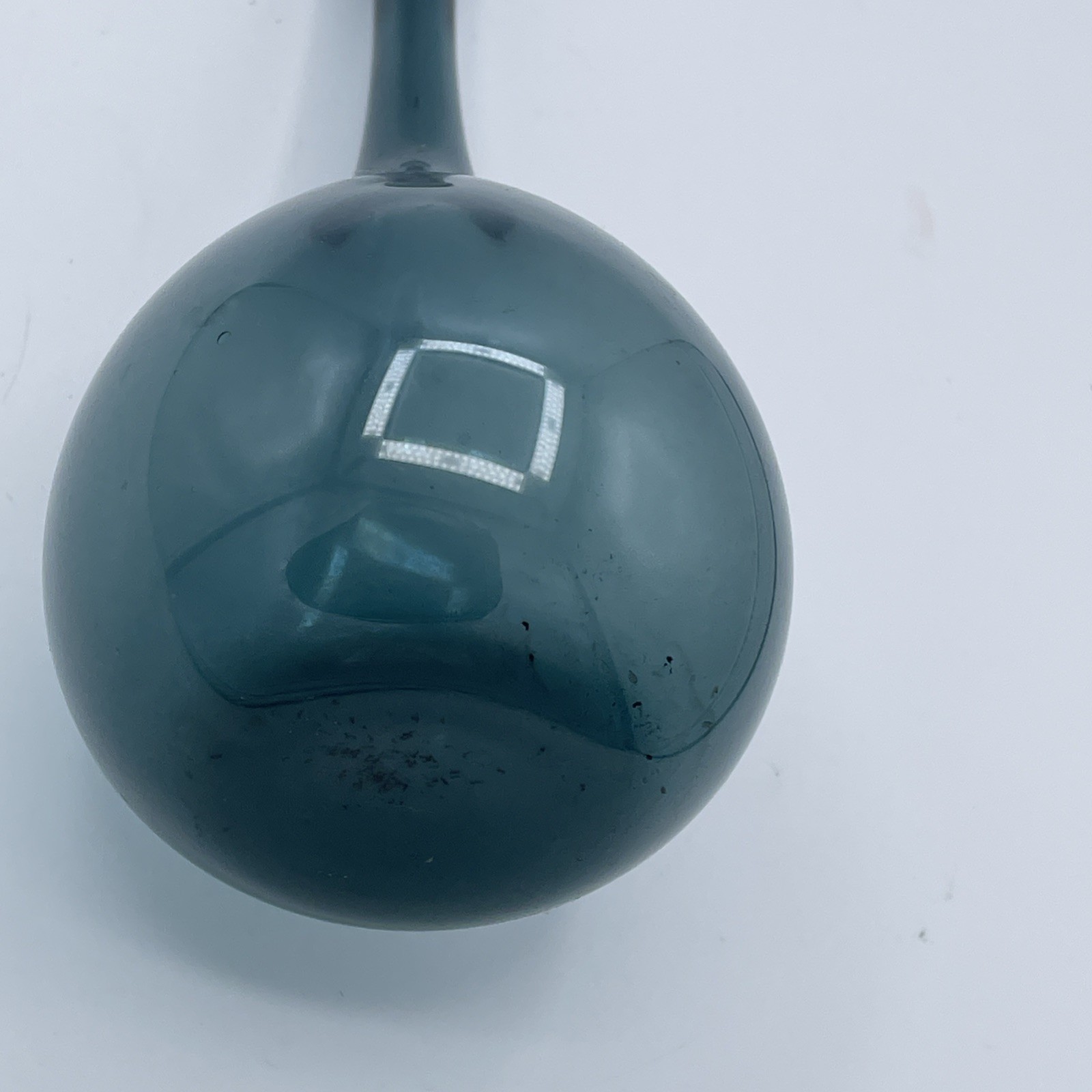 Vintage Mcm Teal Blue Hand Blown Art Glass Bottle Vase, Scandinavian Style 8”