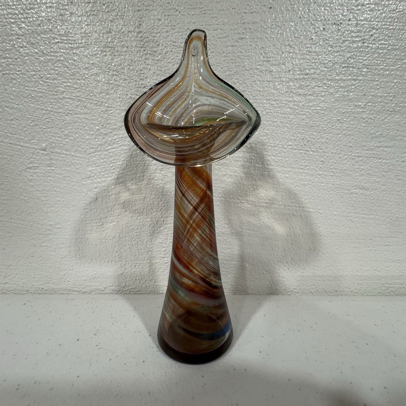 Vintage Hand Blown Jack in the Pulpit Art Glass Vase Swirl Multicolor 8″ MCM