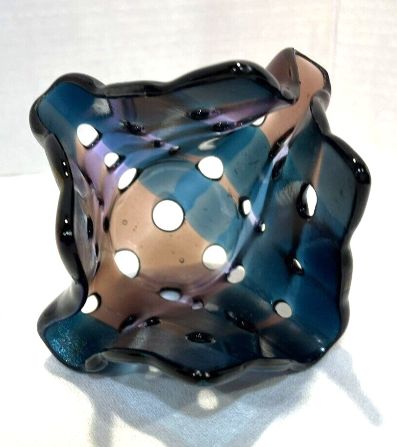 Vintage Woven Fused Glass Handkerchief Bowl