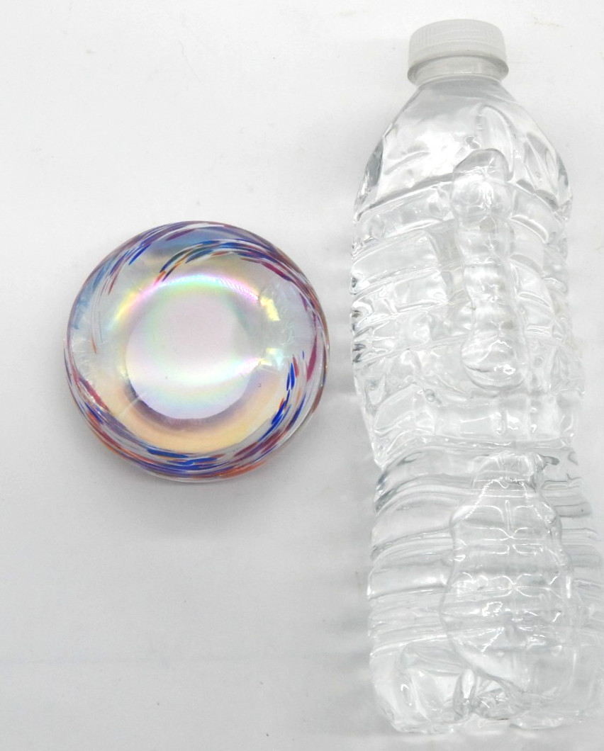 Iridescent Art Glass Paperweight Clear Dome Multicolored Swirl 4″ Decorative Orb