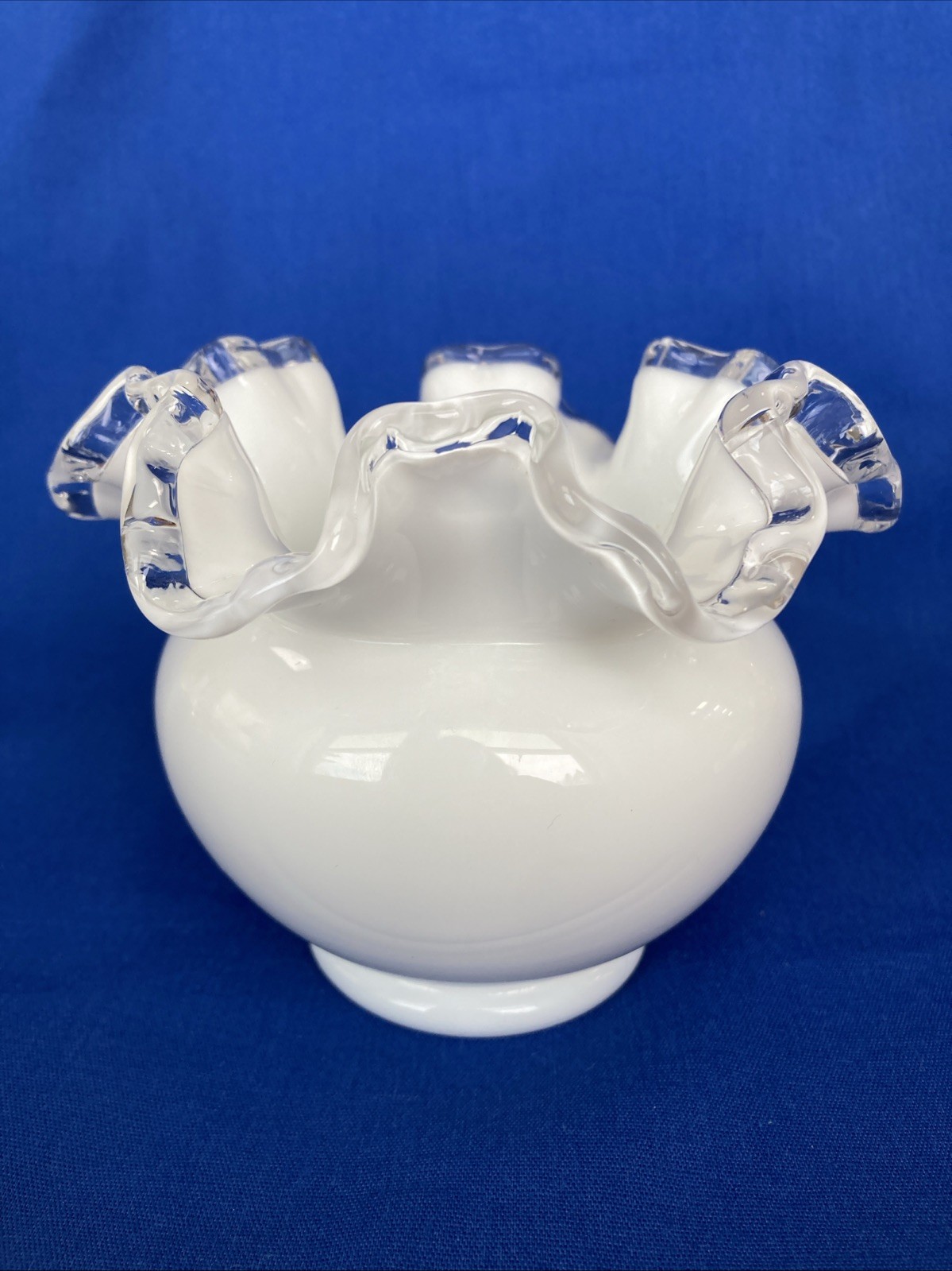 Fenton Silver Crest Ruffled Edge Vase Milk Glass Rose Bowl Vintage