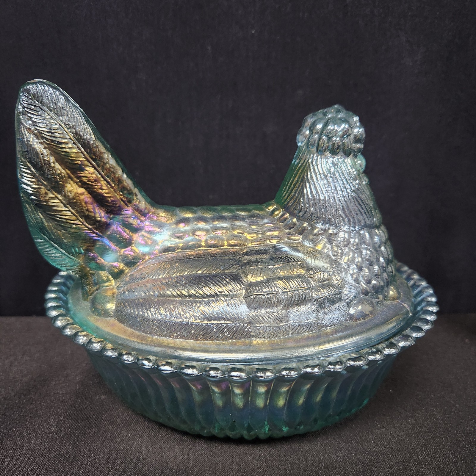 Vintage HTF Rare 147 Boyd 5.5″ Mint Julip Carnival Hen on A Nest Glass Chicken