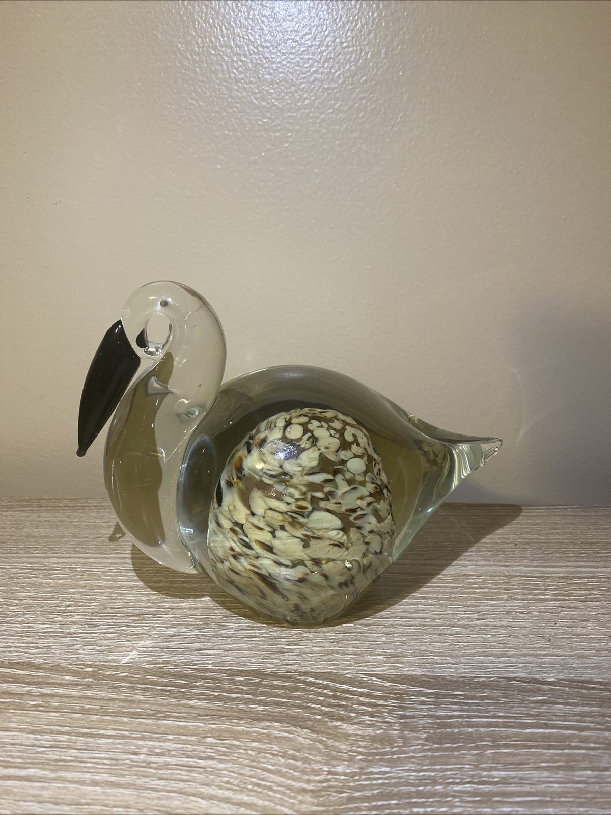 Art Glass Pelican Paperweight Figurine -Office Desk Decor- Collectible