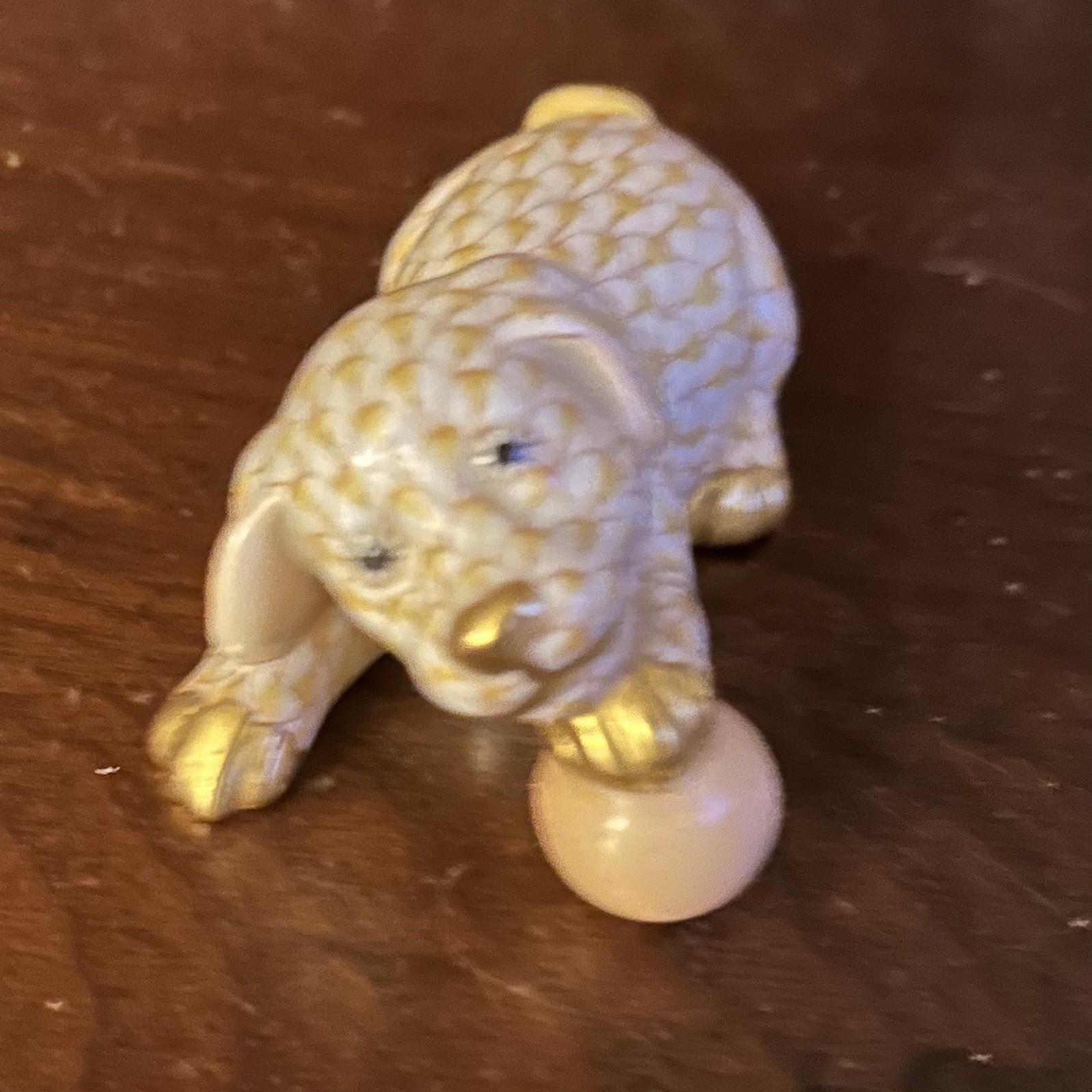 Vintage Herend Dog with Ball Porcelain Figurine Butterscotch Yellow