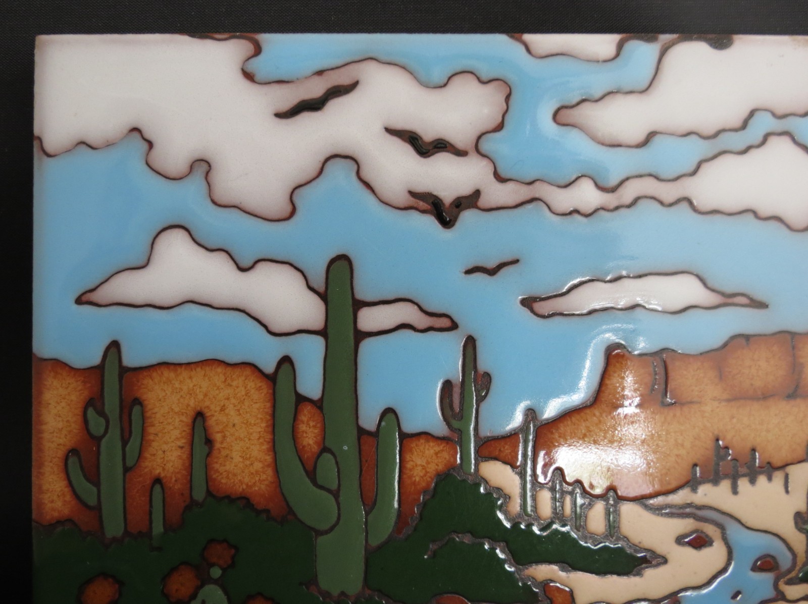 Vintage Earthtones Southwest Desert Scene Ceramic Tile Trivet 6×6″ Signed 1990