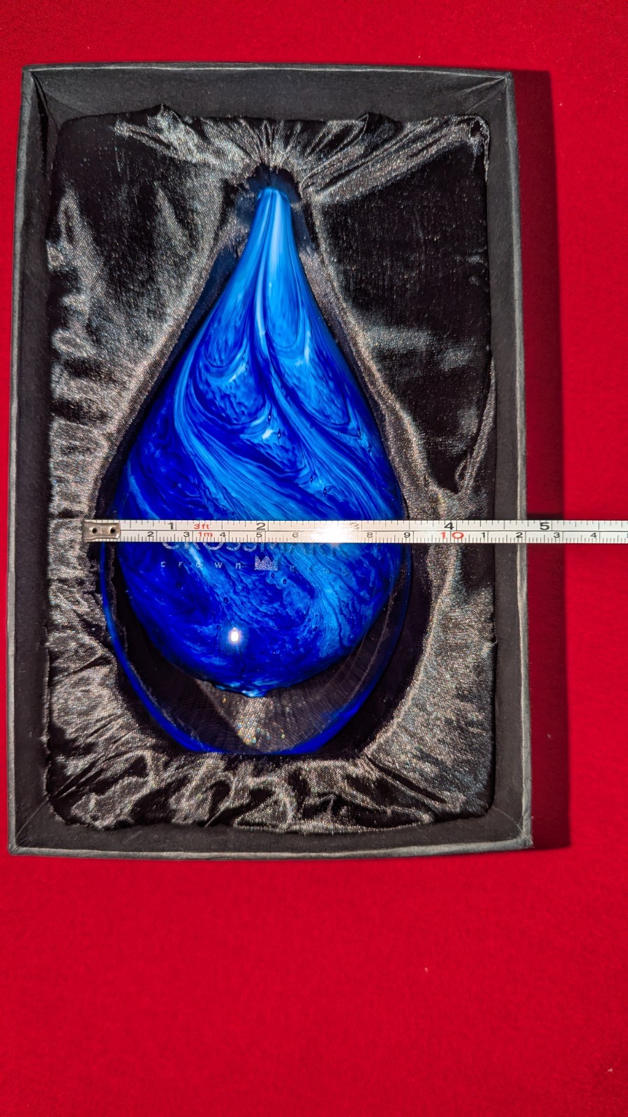 Hand Blown Art Glass Sculpture Paperweight 6.5” Teardrop Shape Blue