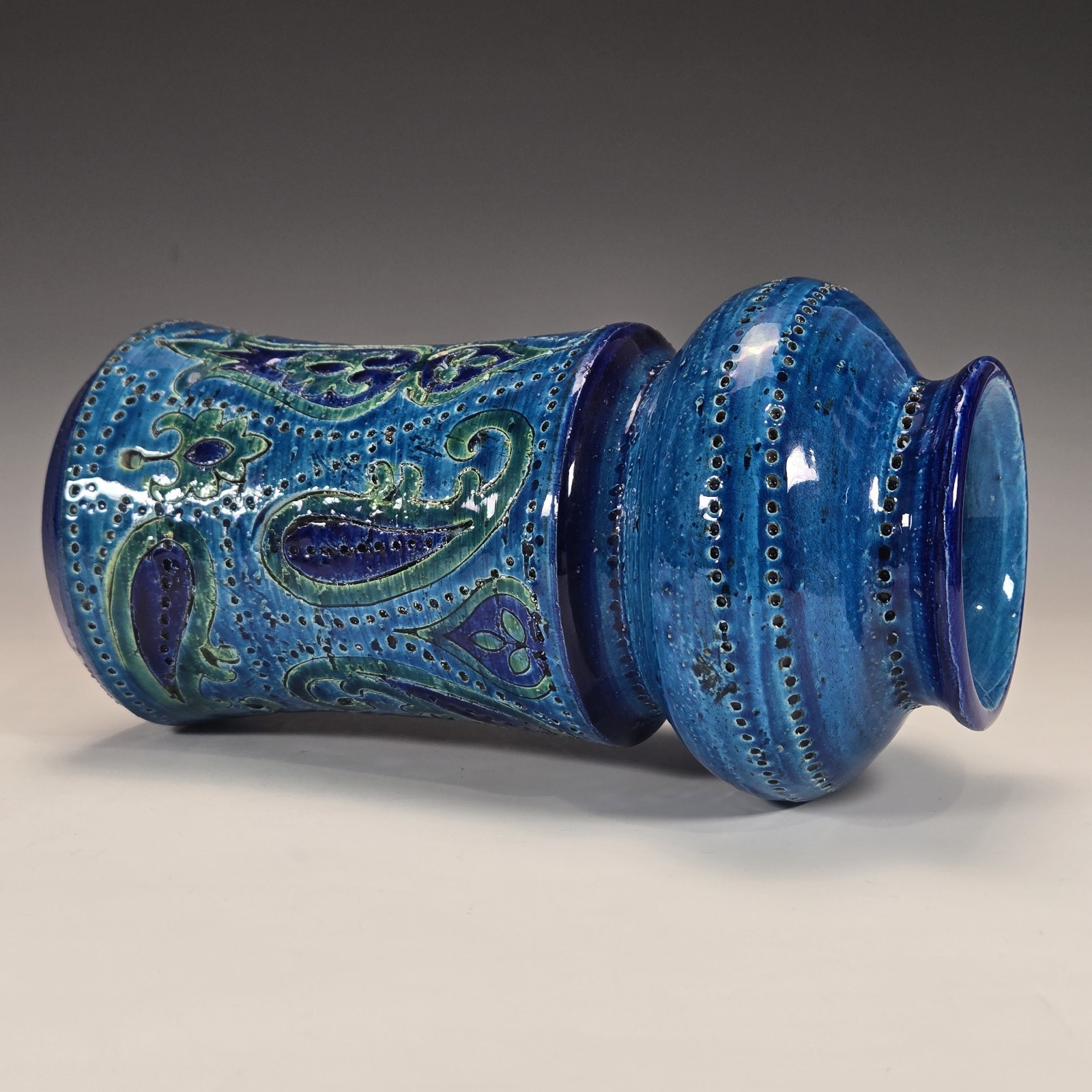 Aldo Londi Bitossi Italian Pottery Vase Liberty Paisley Remini Blu Rosenthal 8″
