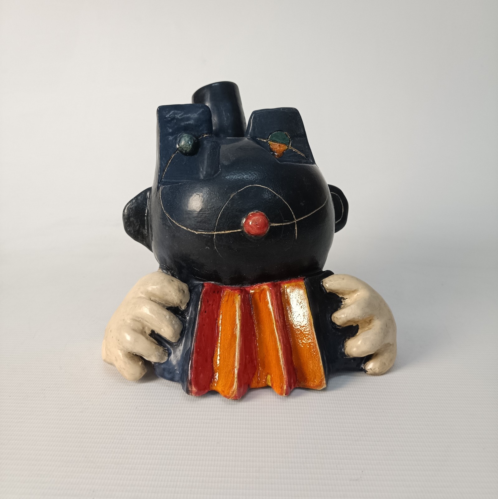 Avant-Garde Ceramic Vase – Geometric Style with Accordionist Motif – Matte Black