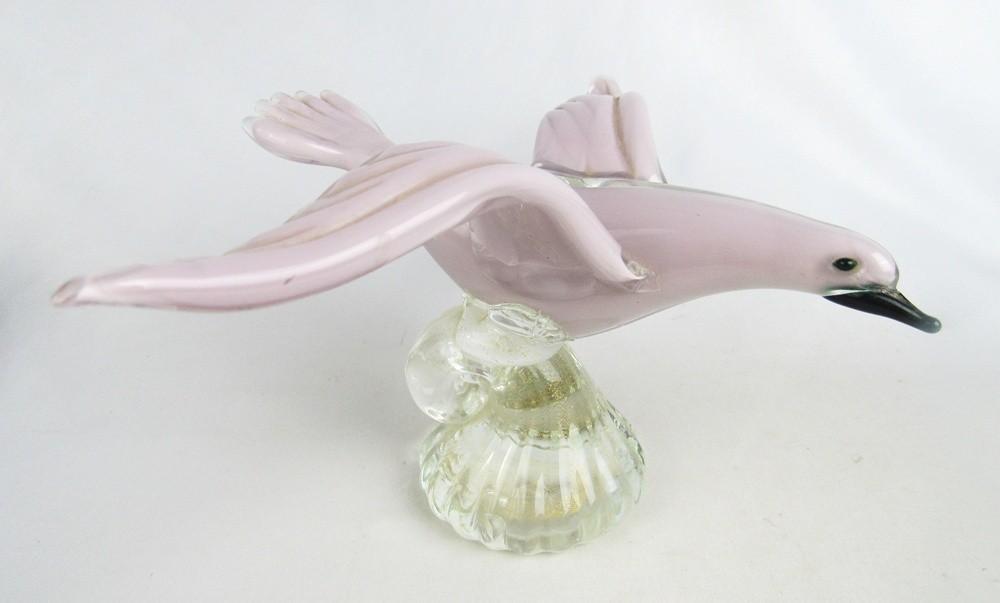Vintage Large Pink Murano Glass Soaring Flying Bird Seagull Dove Figurine
