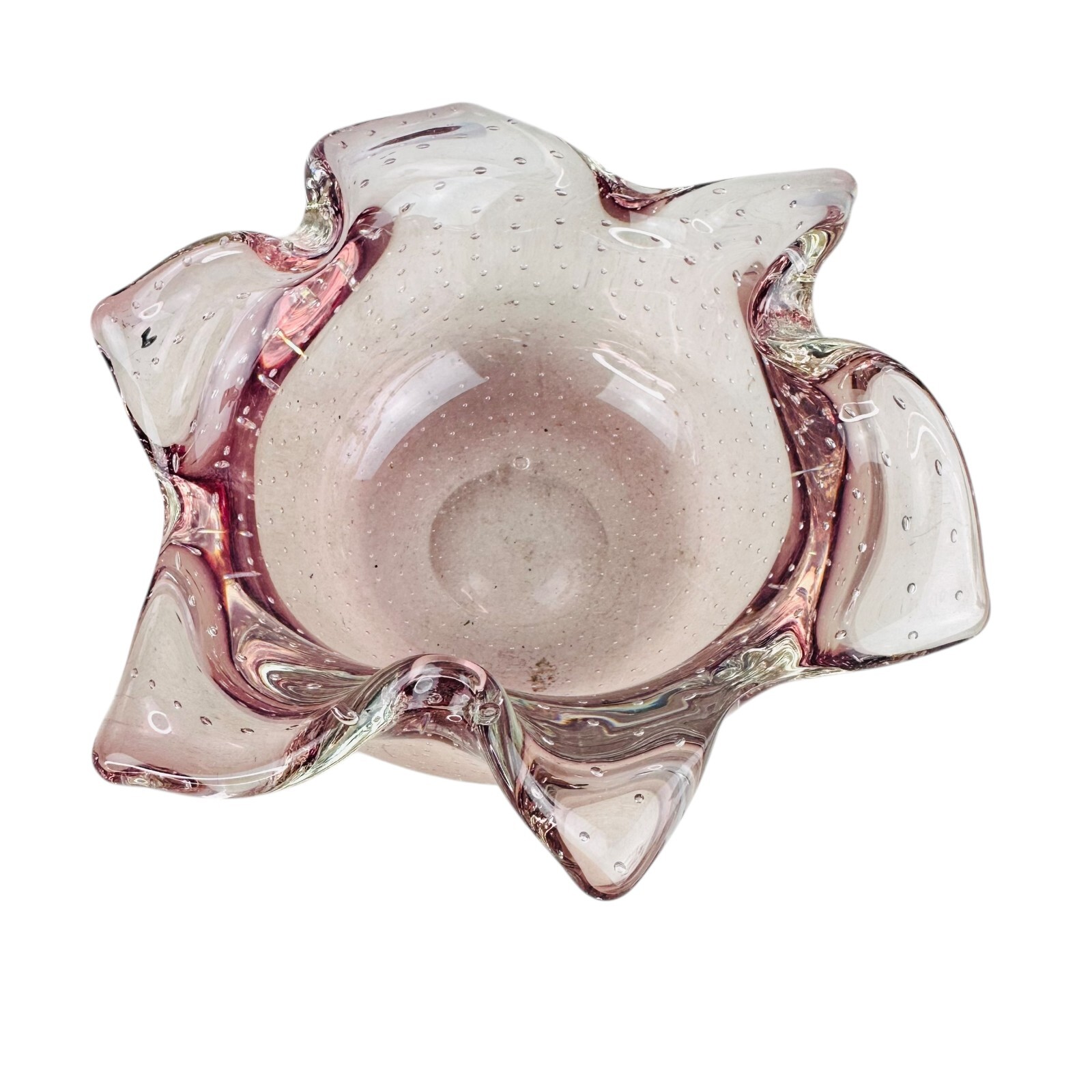 Vtg pink artglass ashray w bubbles