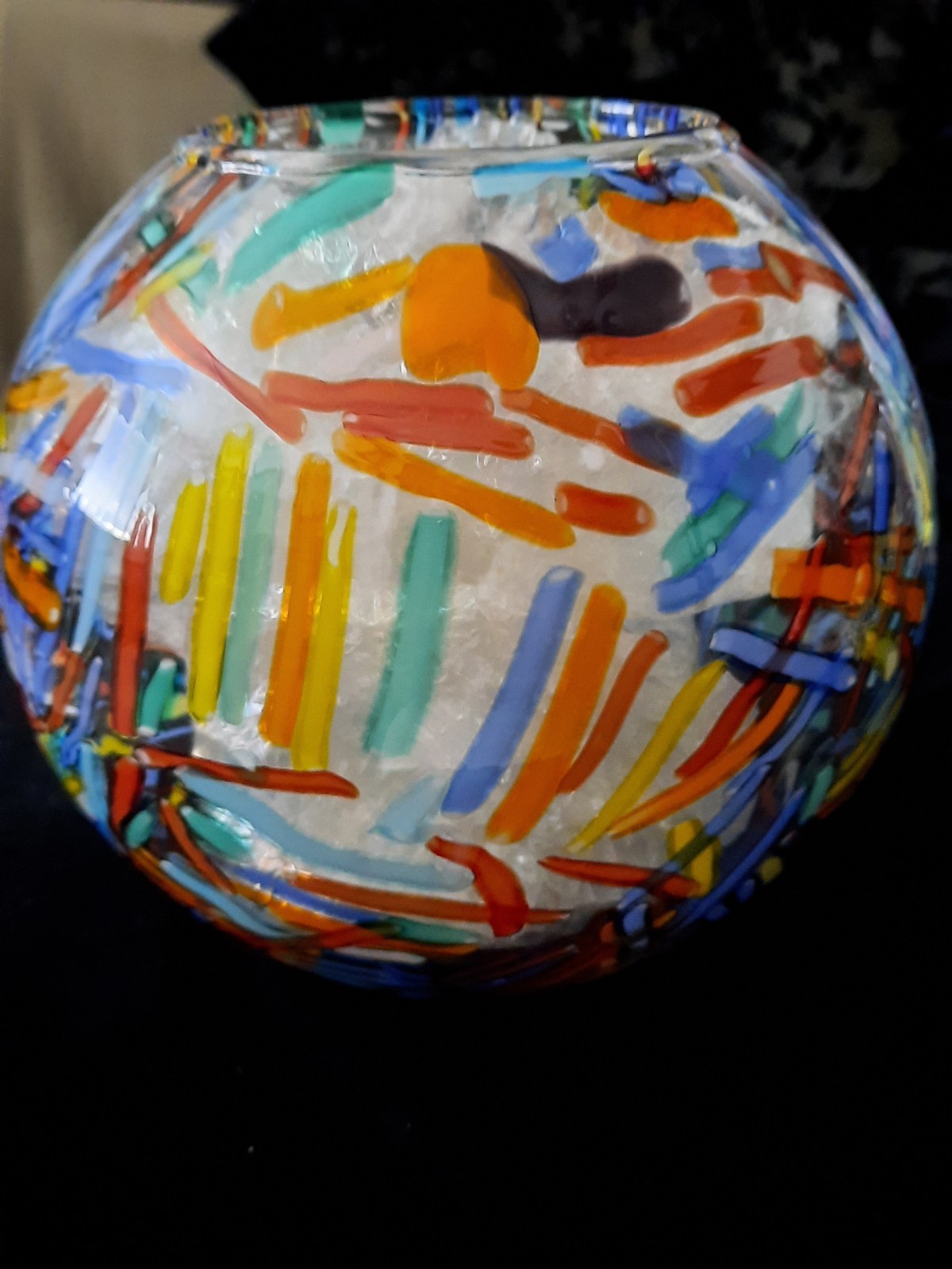NIB Design Guild *7″ Rose Bowl Fireworks* Stunning Colorful Handcrafted Glass