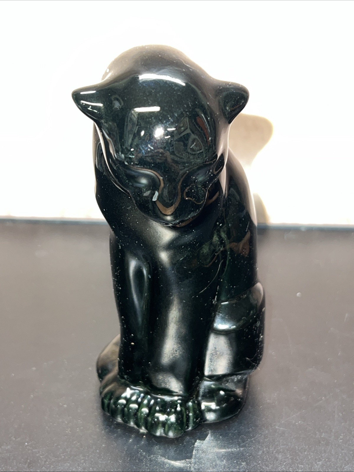 Vintage Frankoma Pottery Sitting, Perched PUMA Panther, Black
