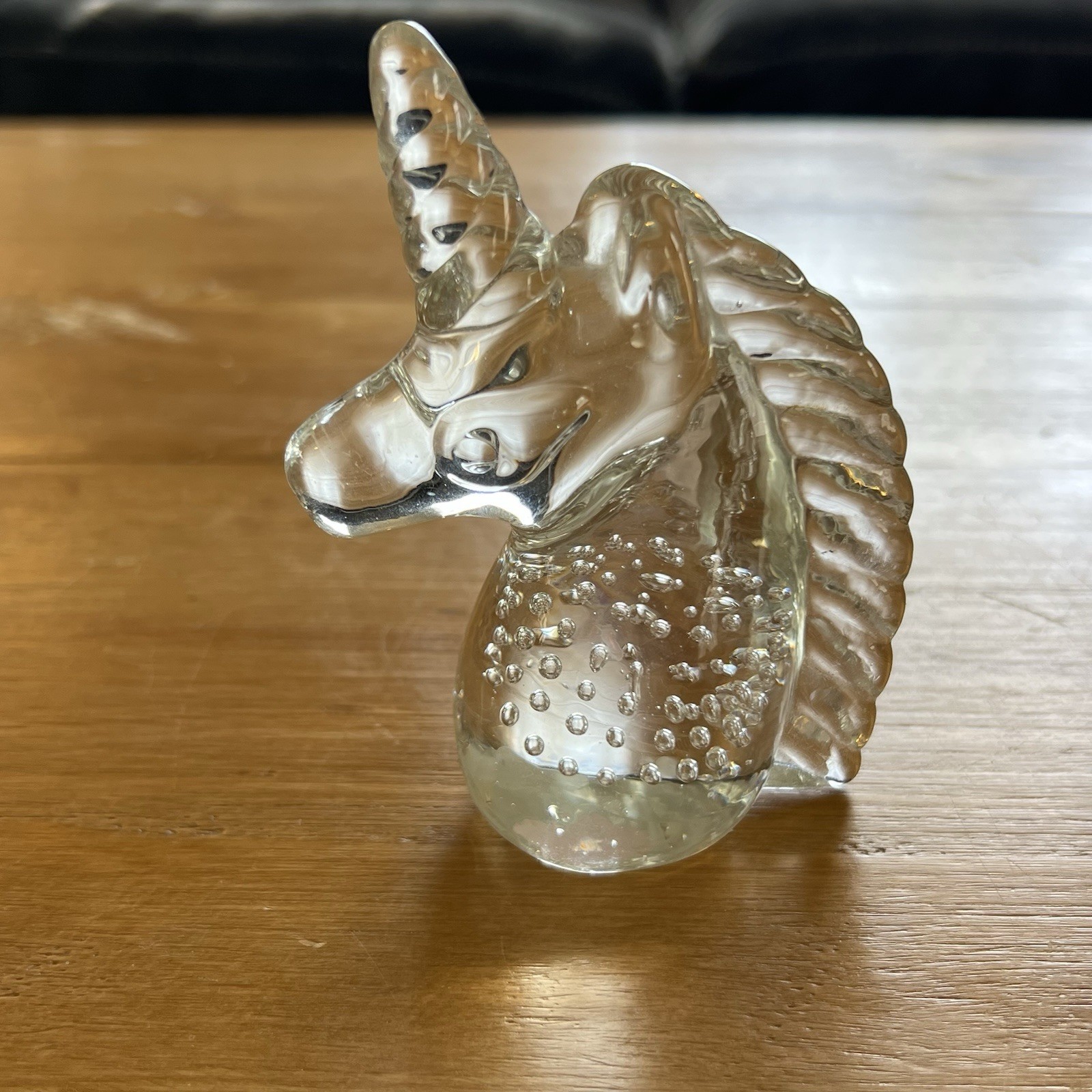 Vintage Murano Style Art Glass Unicorn Paperweight with Controlled Bubbles