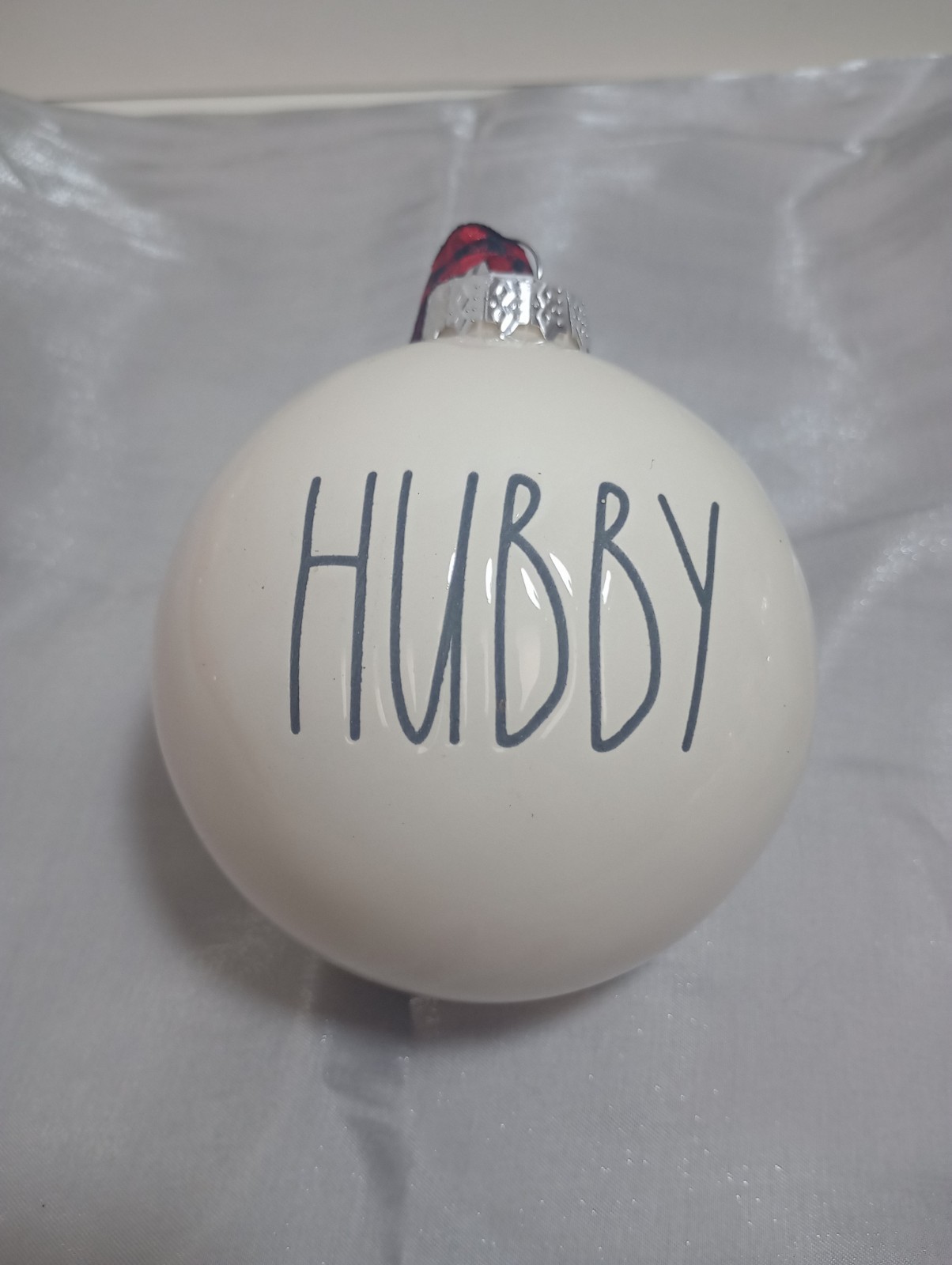 Rae Dunn Artisan Collection Magenta White/Black Christmas Ornament HUBBY