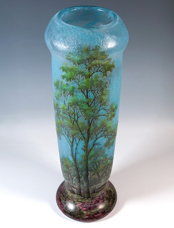 Daum Nancy Jugendstil Cameo Glass Vase France Spring Landscape H:49 CM