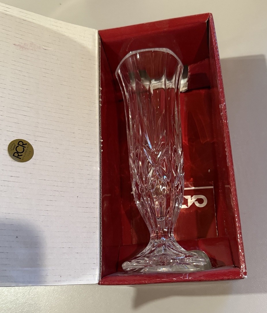 Lot of 3 RCR ROYAL CRYSTAL ROCK Lead CYRSTAL VASE Clear Cut Glass Linea G BOXED