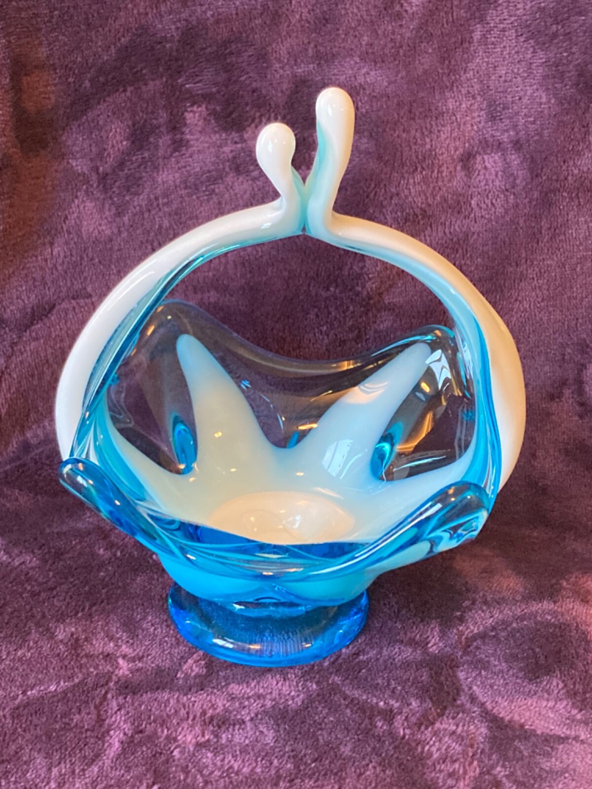 Art Glass Basket- Blue and White